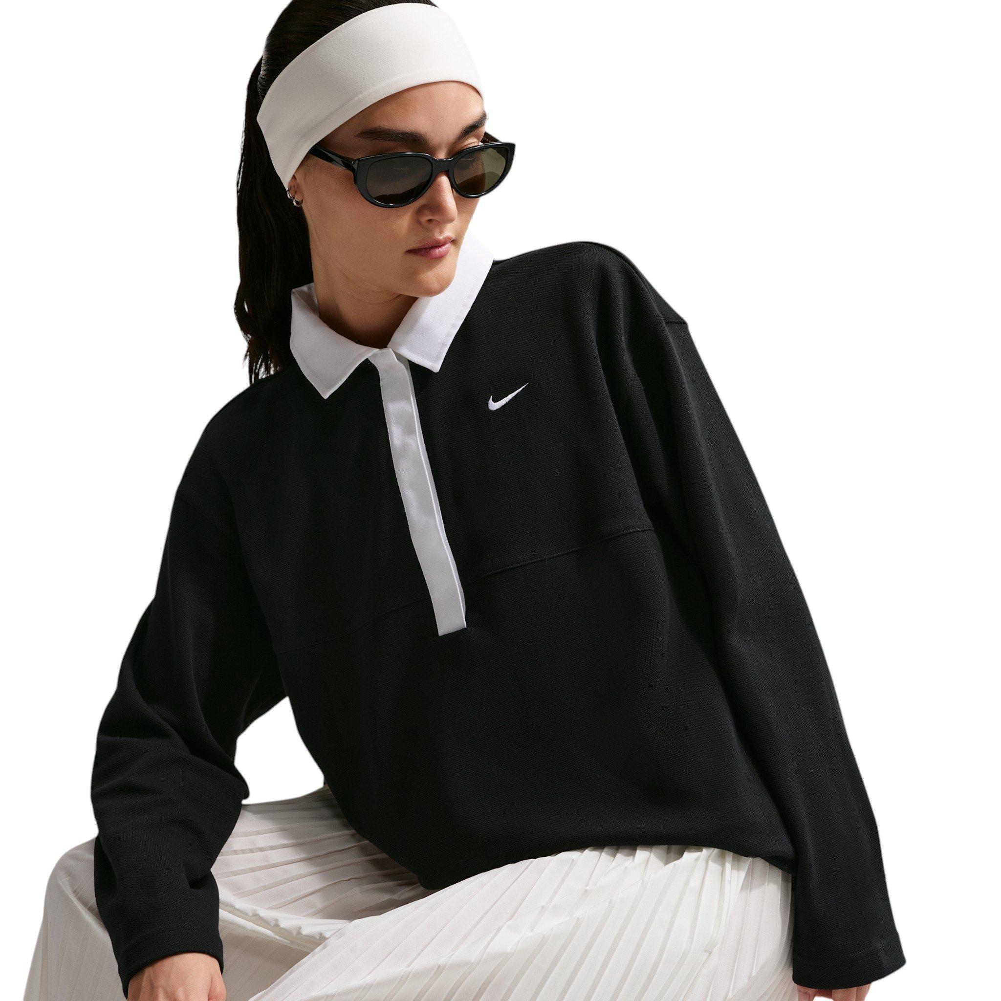 Nike Women's Sportswear Oversized Long-Sleeve Polo - Black/White - BLACK/WHITE