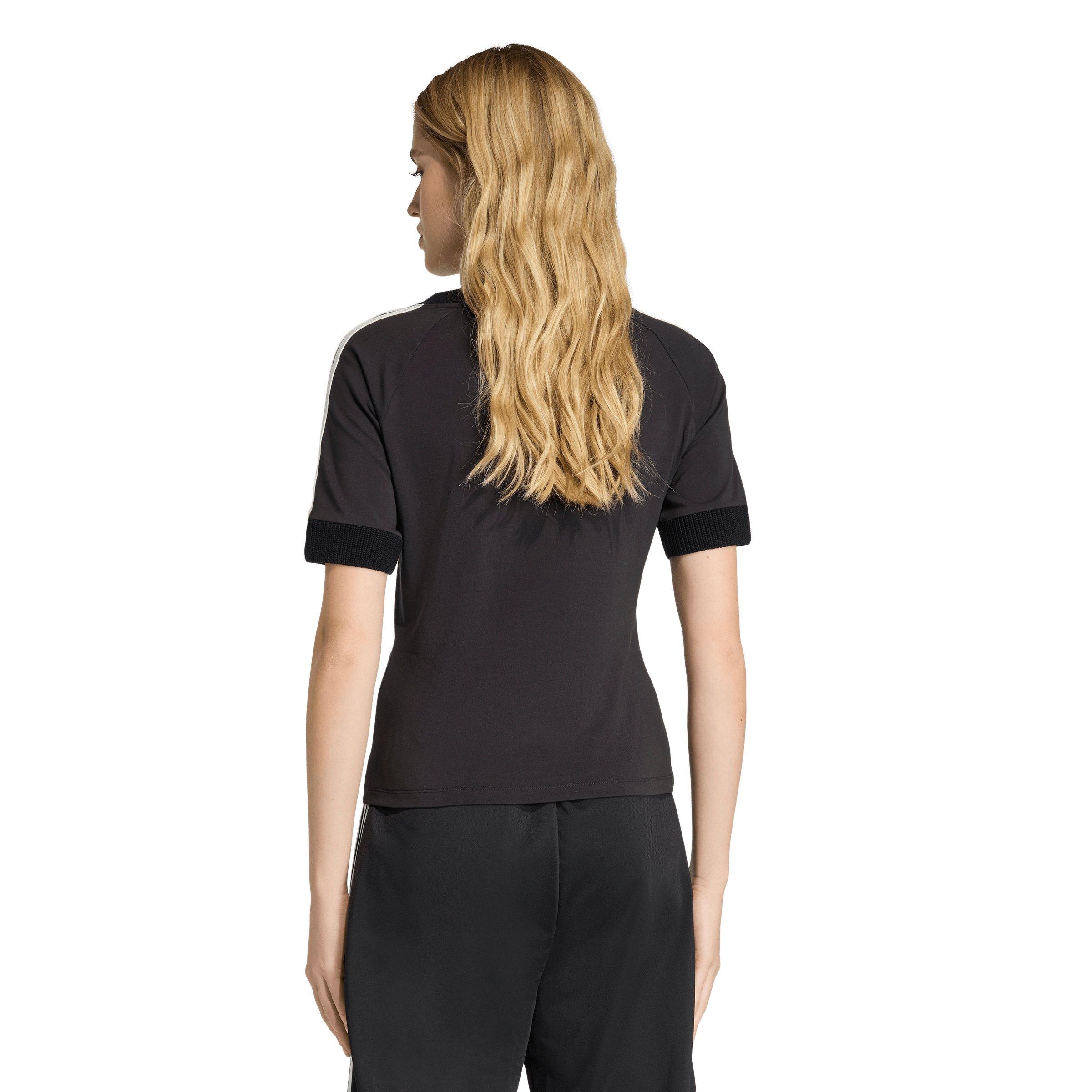 adidas Originals Women's Cali Knitted Crochet Details T-Shirt - Black - BLACK Thumbnail View 2