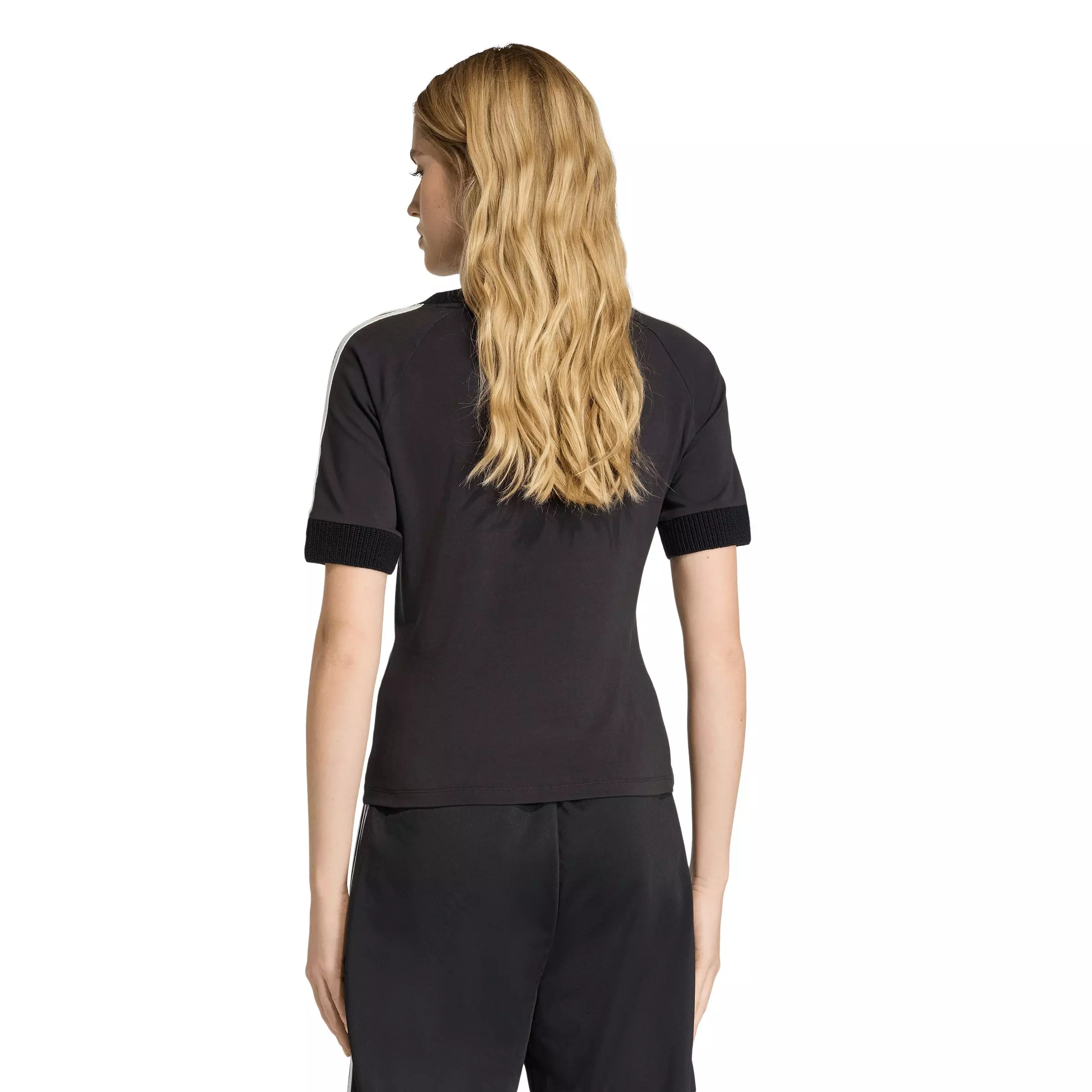 adidas Originals Women's Cali Knitted Crochet Details T-Shirt - Black - BLACK