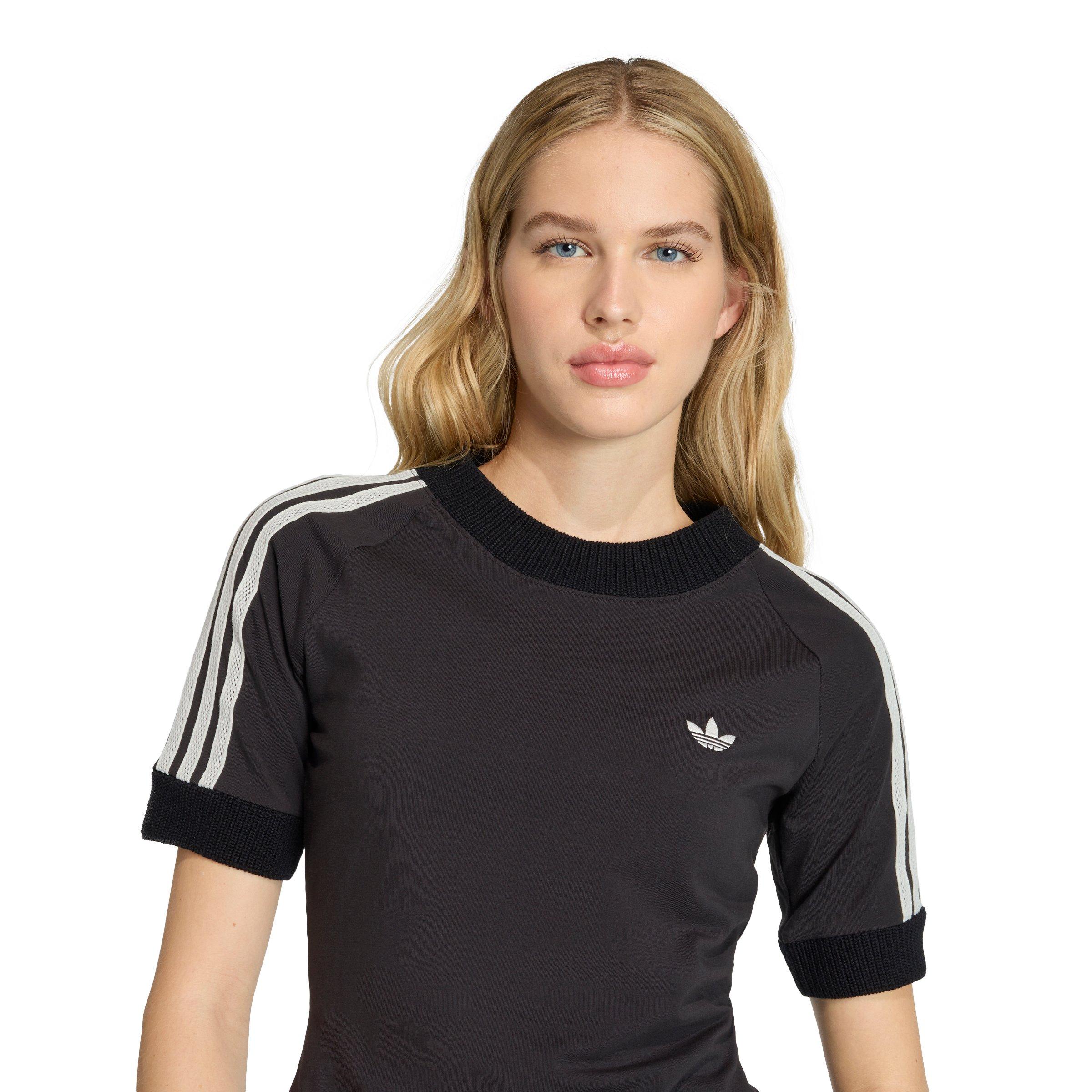 adidas Originals Women's Cali Knitted Crochet Details T-Shirt - Black - BLACK Thumbnail View 3