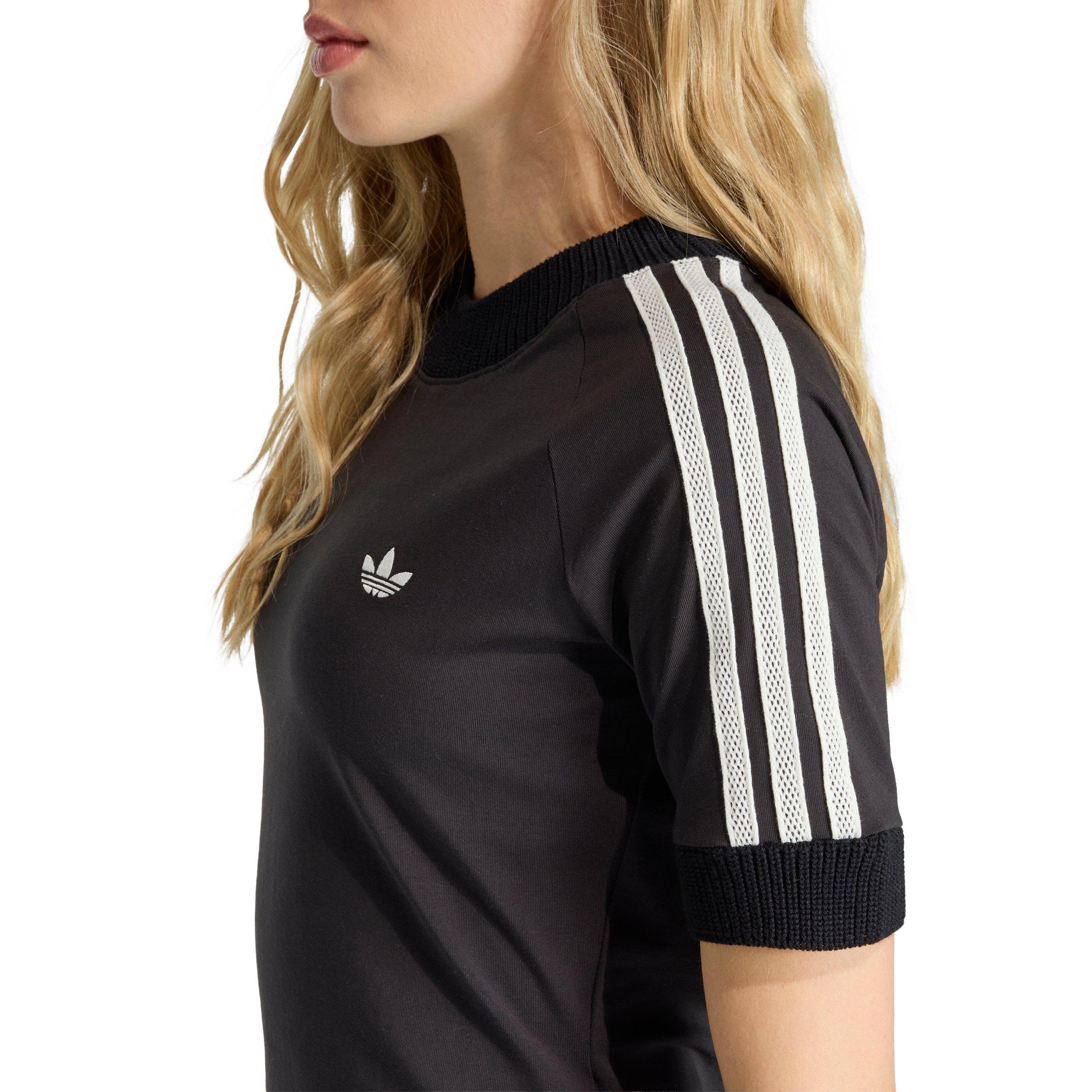 adidas Originals Women's Cali Knitted Crochet Details T-Shirt - Black - BLACK Thumbnail View 4