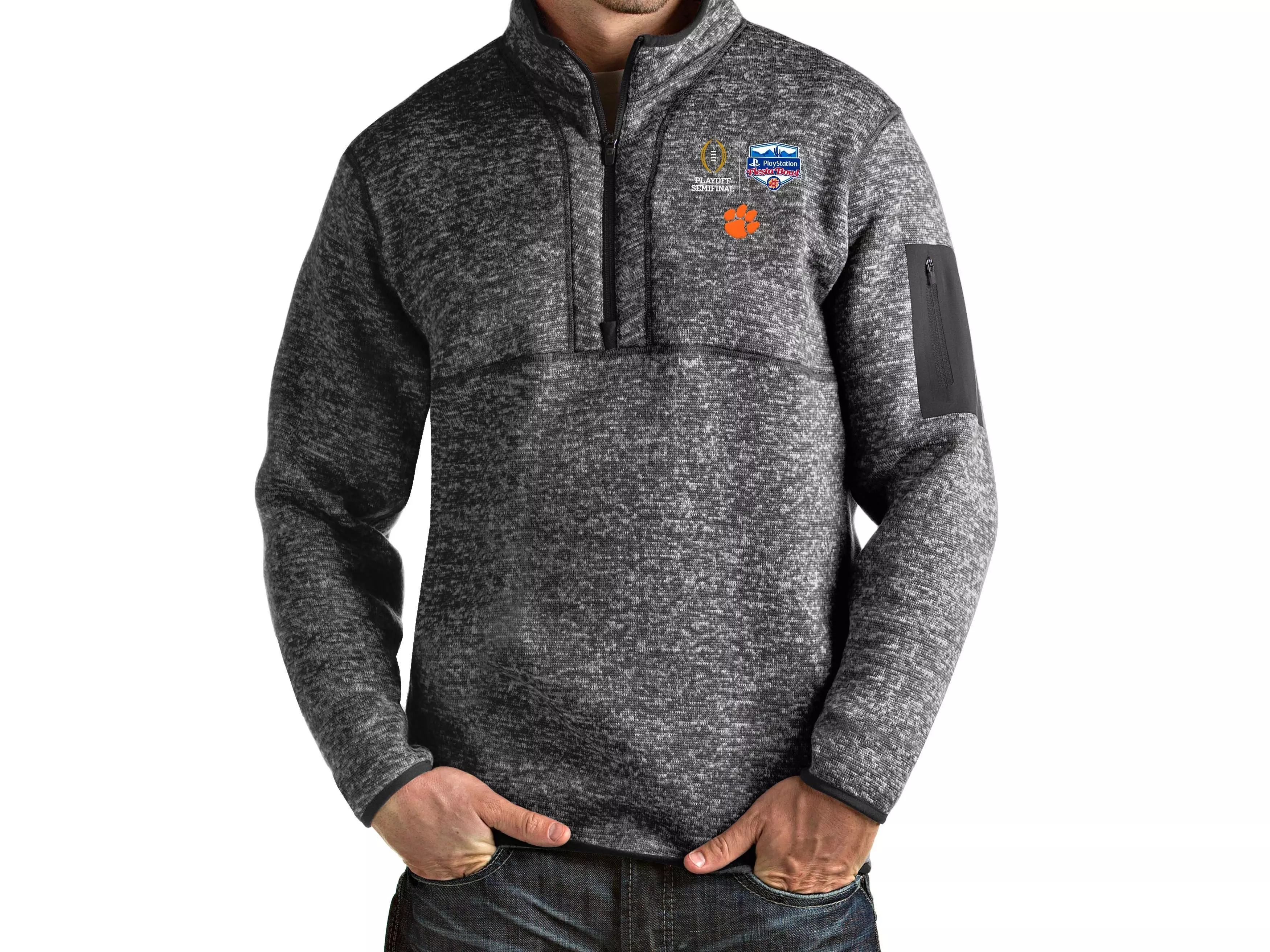 Antigua Men's Clemson Tigers Fiesta Bowl Half-Zip Fortune Jacket - GREY