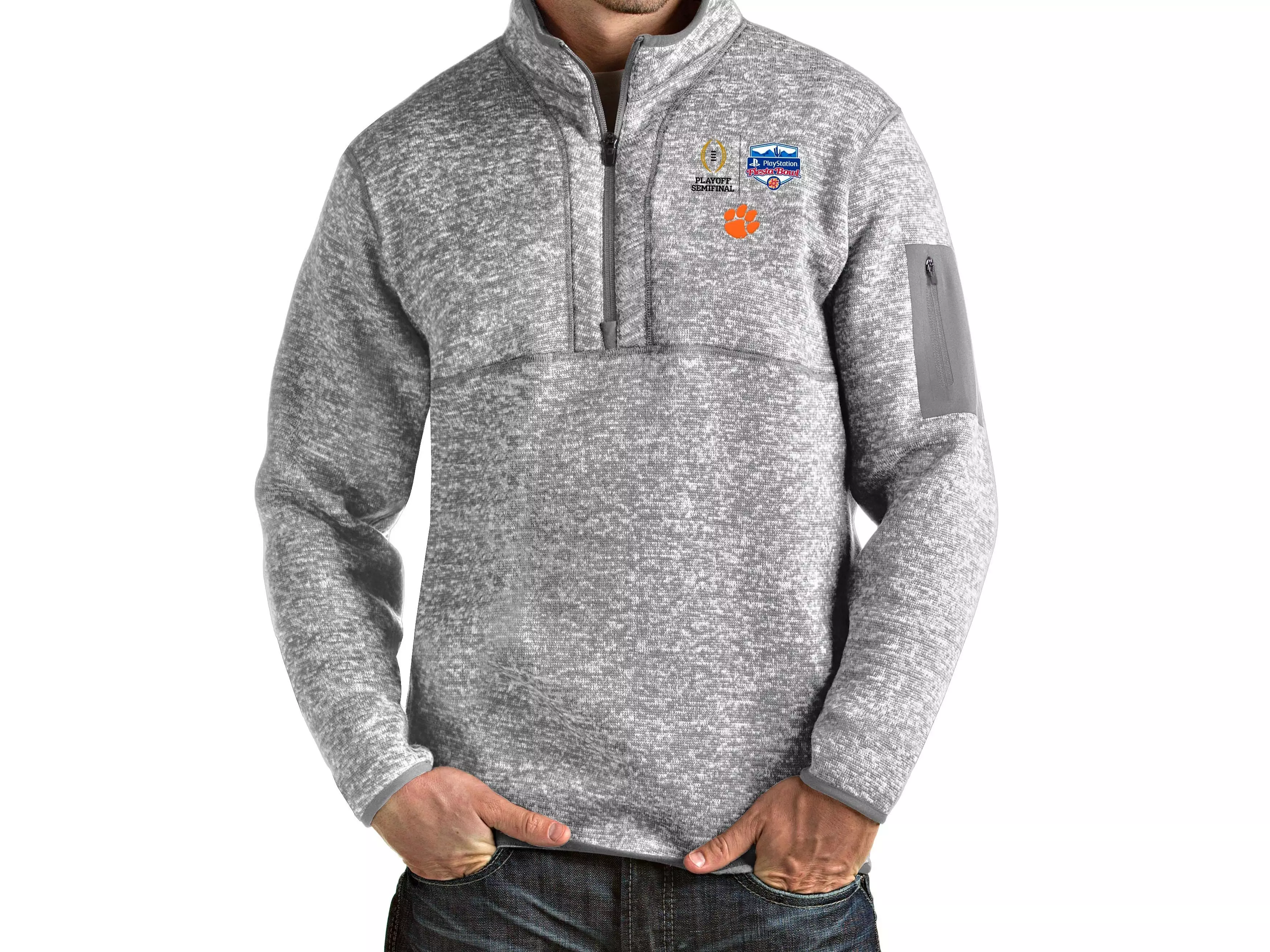 Antigua Men's Clemson Tigers Fiesta Bowl Half-Zip Fortune Jacket - LT GREY