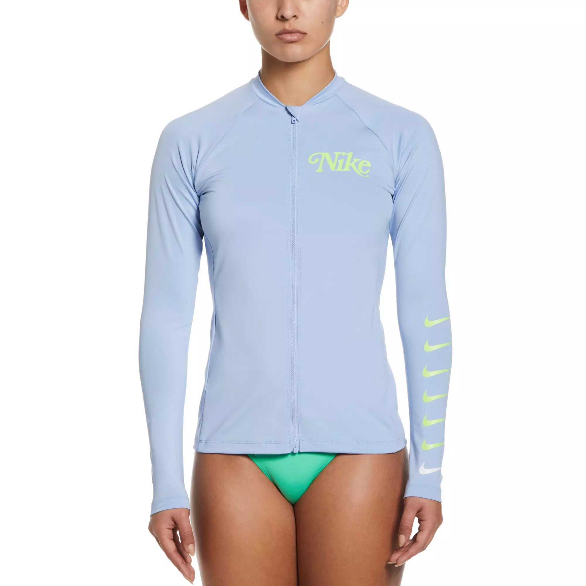Nike Women's Essential Hydroguard Long Sleeve Zip Top-Solid Color - BLUE