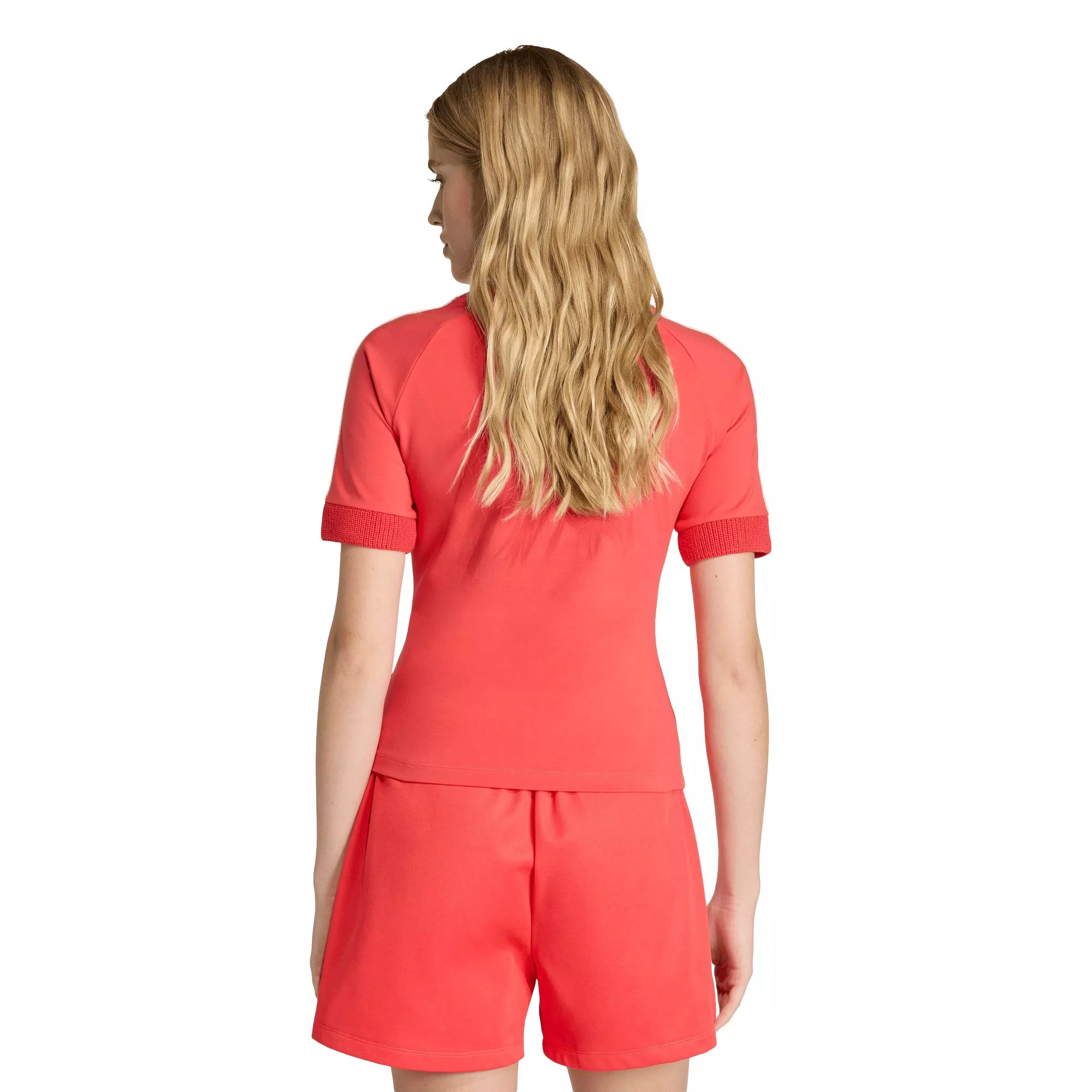 adidas Originals Women's Knitted Crochet Detailed Cali T-Shirt - Red - RED