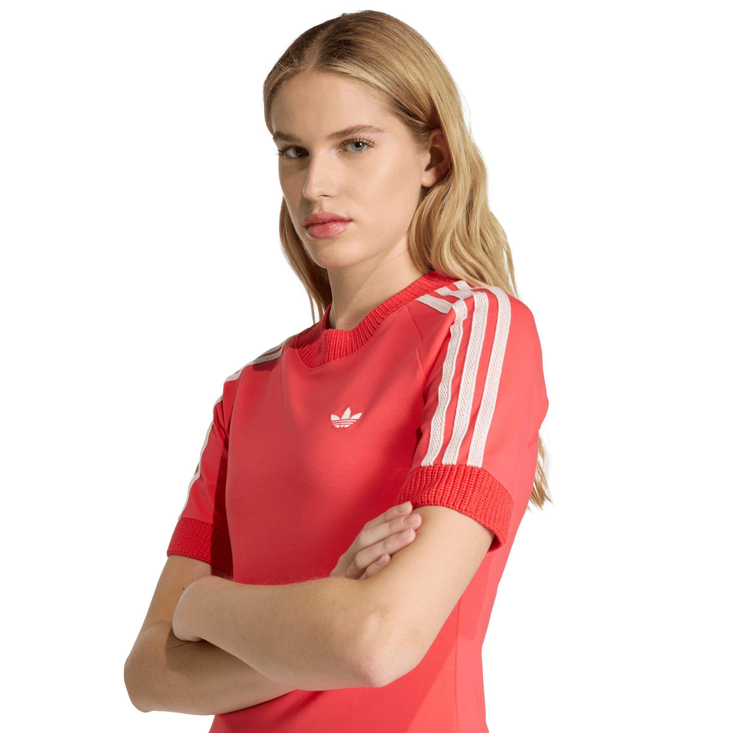 adidas Originals Women's Knitted Crochet Detailed Cali T-Shirt - Red - RED Thumbnail View 3