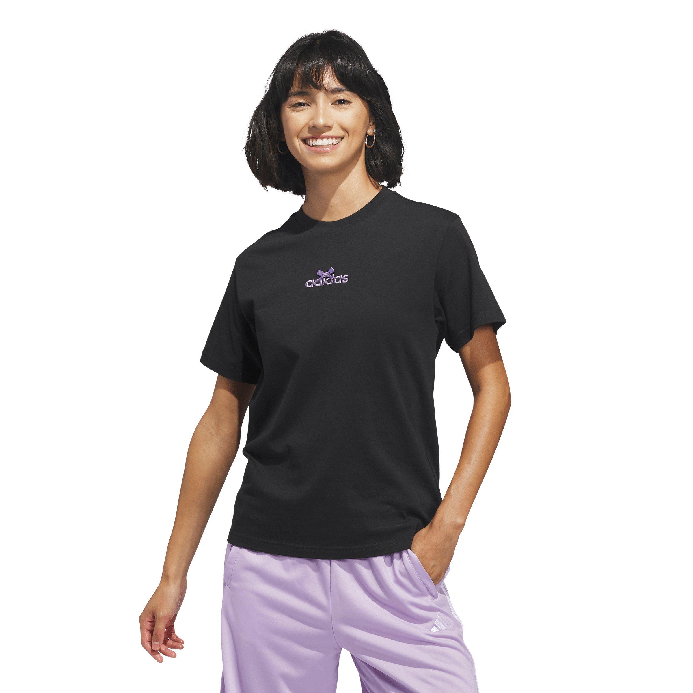 adidas Women's Bow on Linear Logo Graphic T-Shirt - Black - BLACK Thumbnail View 1
