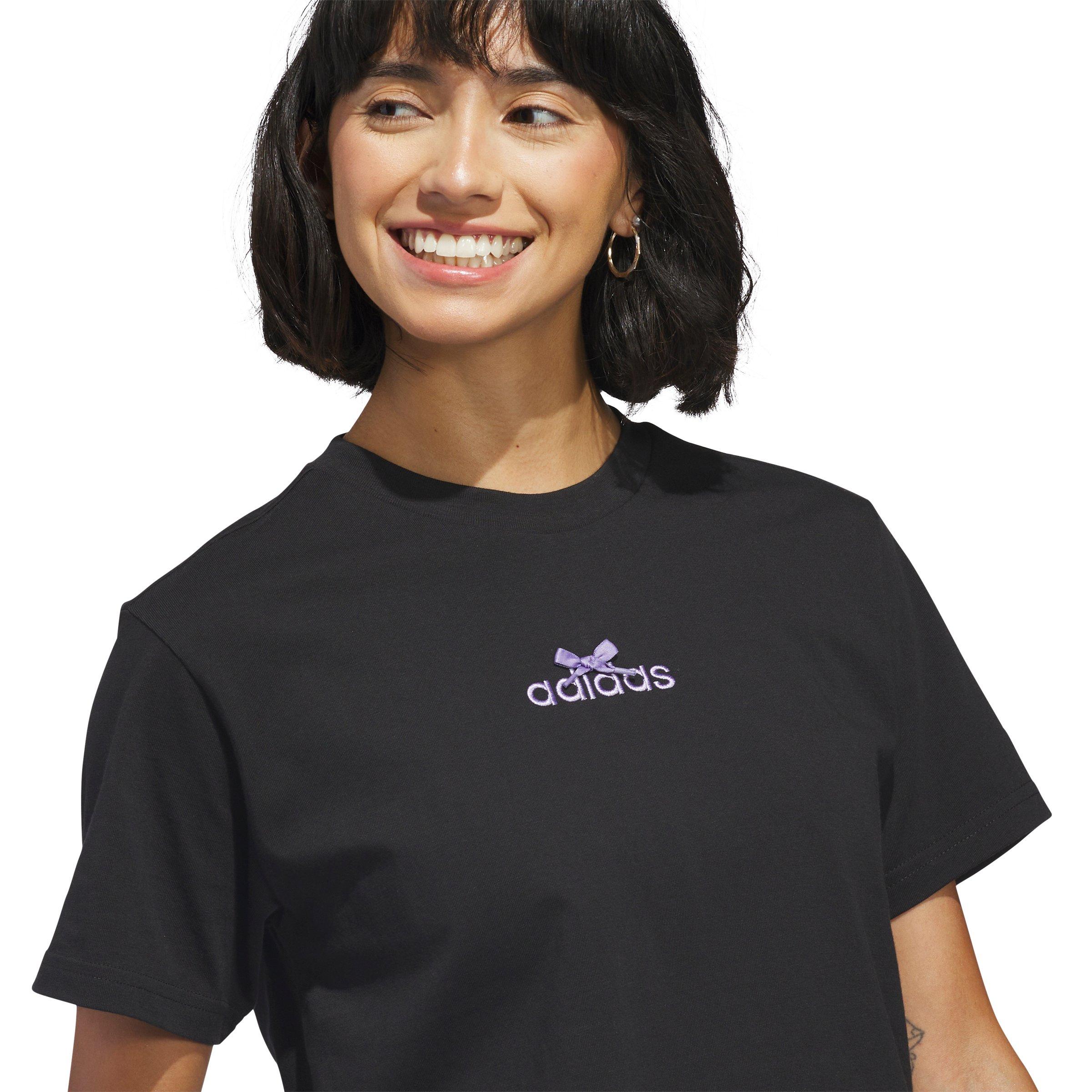adidas Women's Bow on Linear Logo Graphic T-Shirt - Black - BLACK Thumbnail View 3