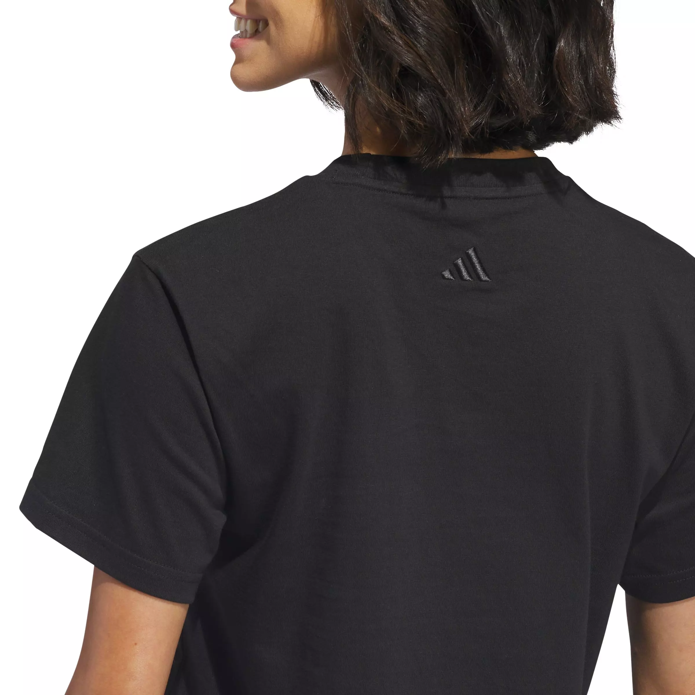 adidas Women's Bow on Linear Logo Graphic T-Shirt - Black - BLACK