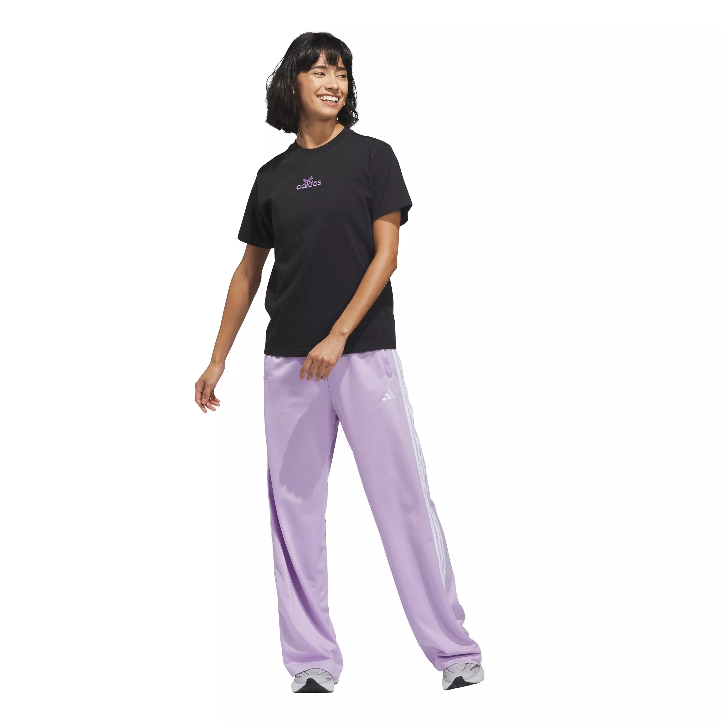 adidas Women's Bow on Linear Logo Graphic T-Shirt - Black - BLACK