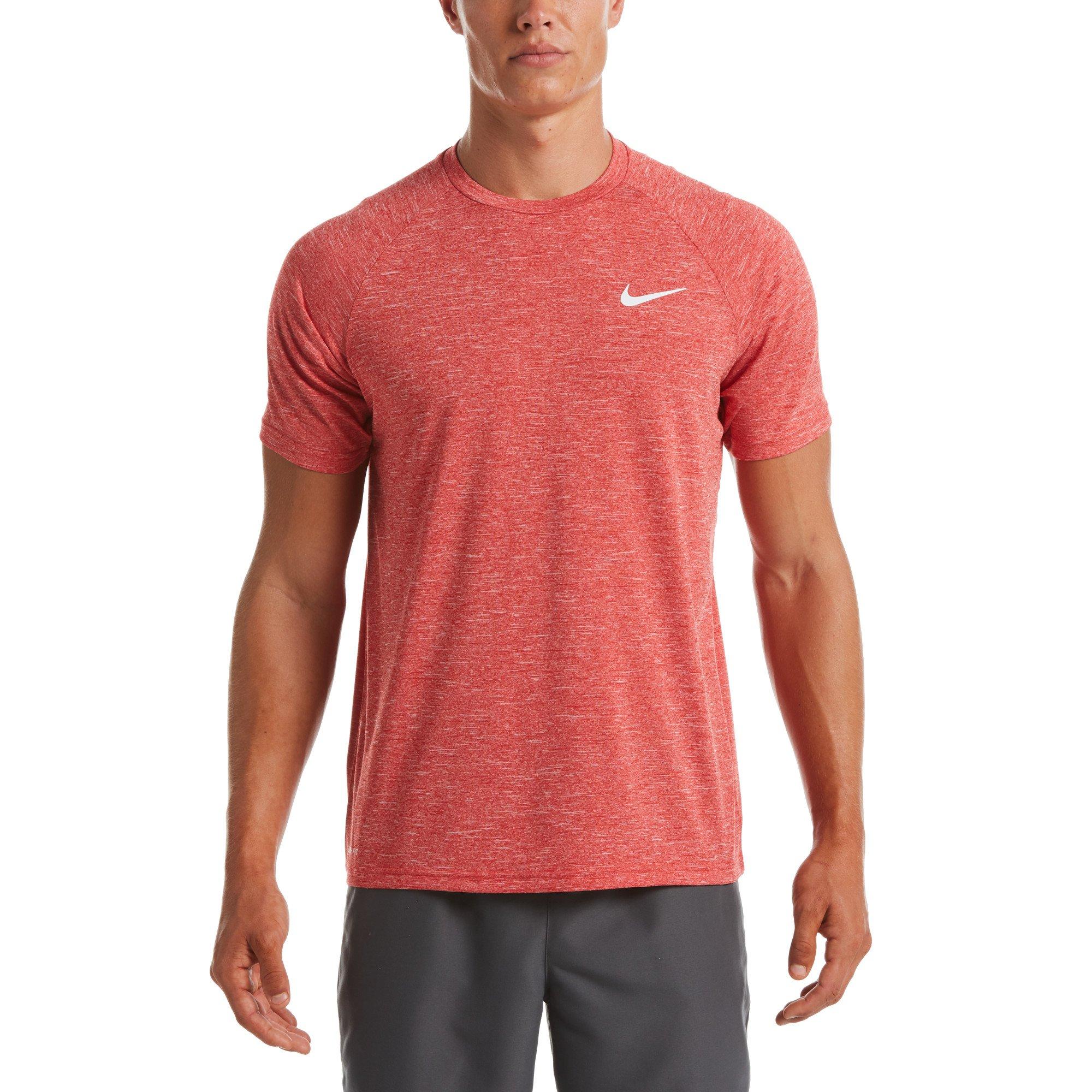 Nike Men's Heather Hydroguard Short Sleeve Top - Red - RED Thumbnail View 1