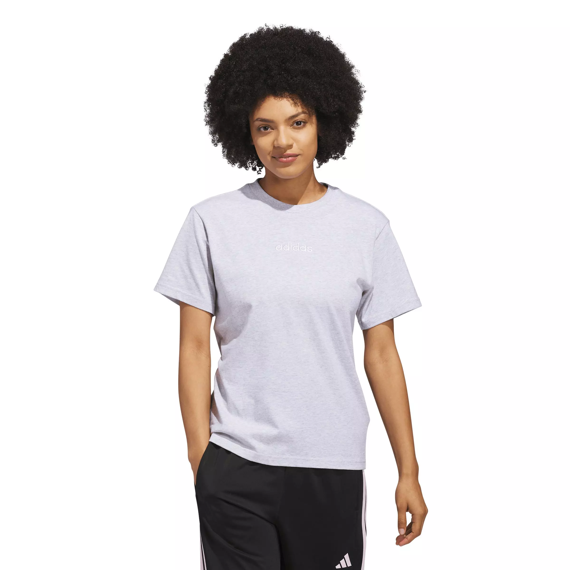 adidas Women's Bow on Linear Logo Graphic T-Shirt - Light Grey - LIGHT GREY