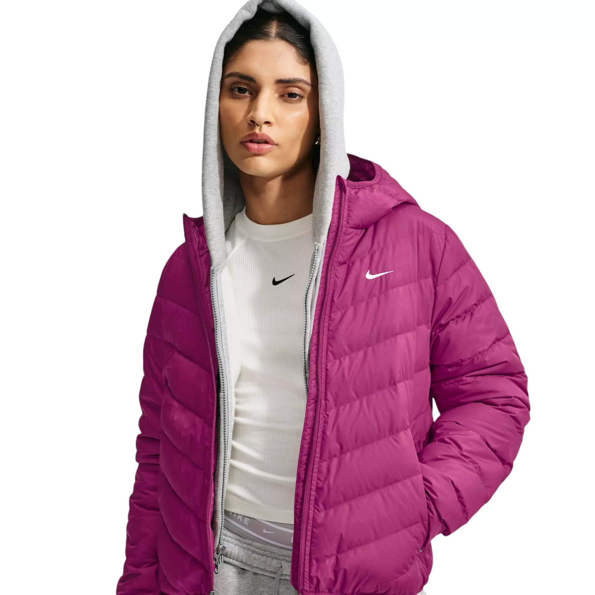 Nike Women's Sportswear Windpuffer Therma-FIT Hooded Down Jacket - Berry - BERRY