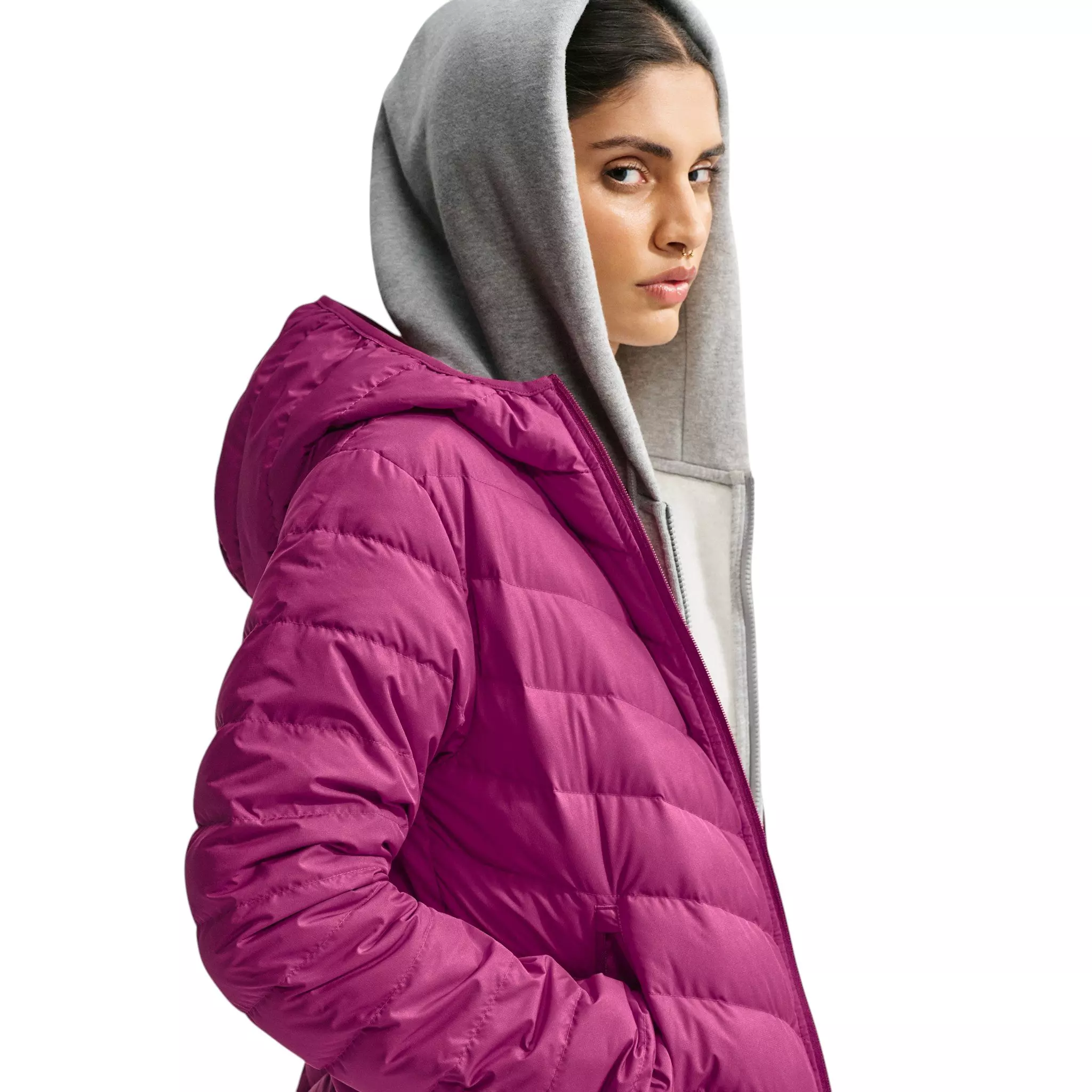 Nike Women's Sportswear Windpuffer Therma-FIT Hooded Down Jacket - Berry - BERRY
