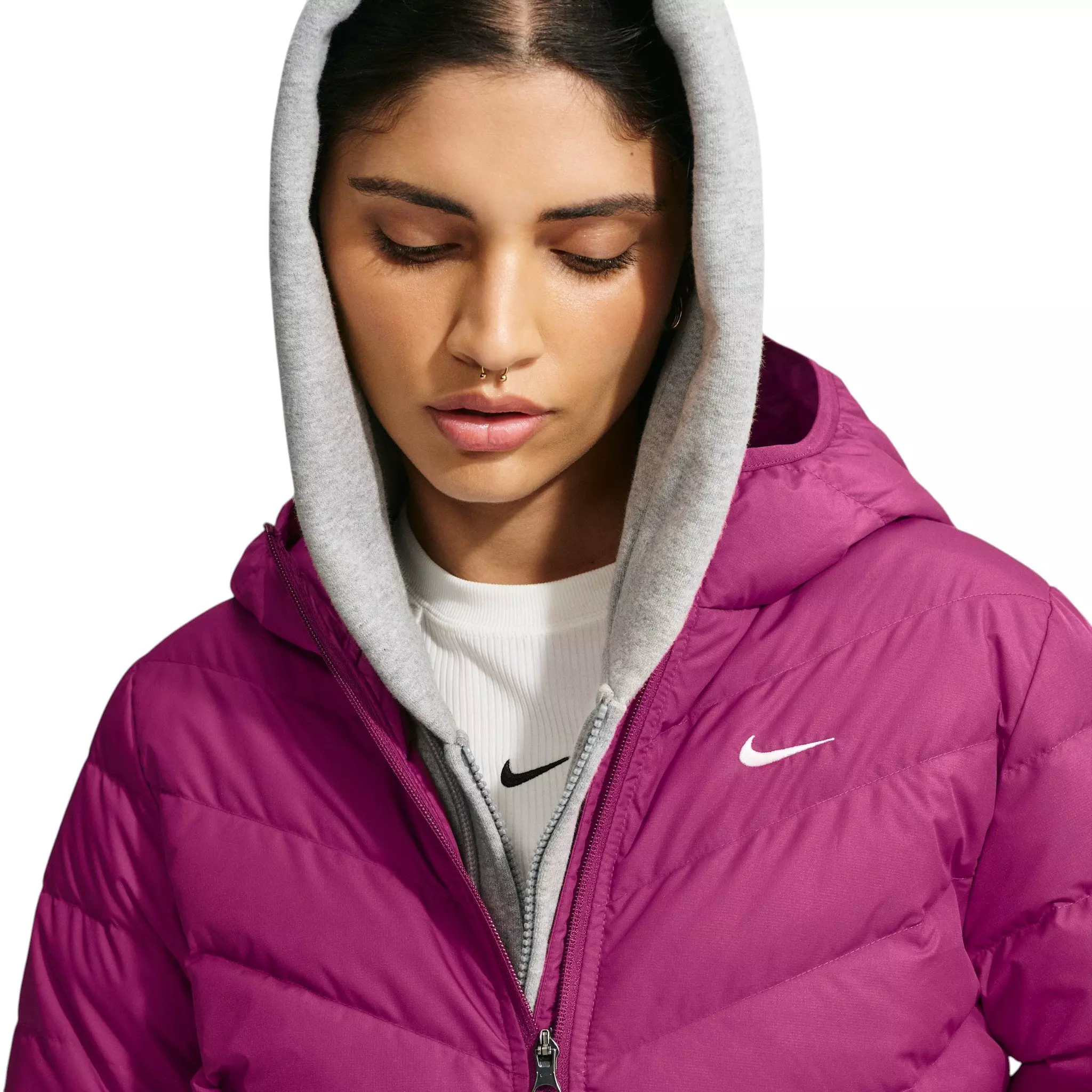 Nike Women's Sportswear Windpuffer Therma-FIT Hooded Down Jacket - Berry - BERRY