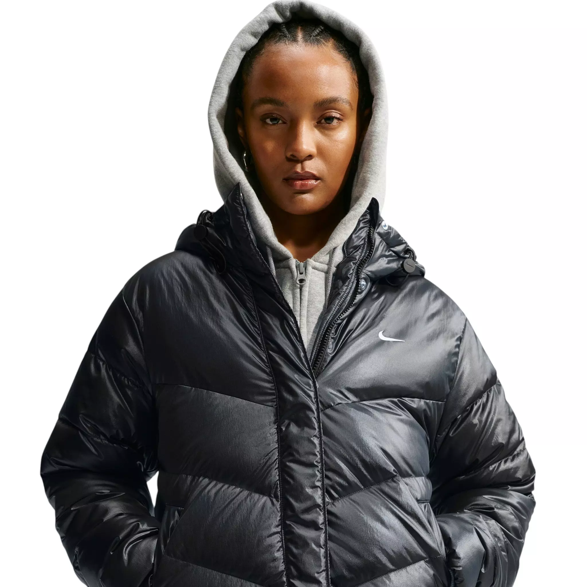 Nike Women's Loose Storm-FIT Hooded Down Jacket - Black/Off-White - BLACK/OFF-WHITE