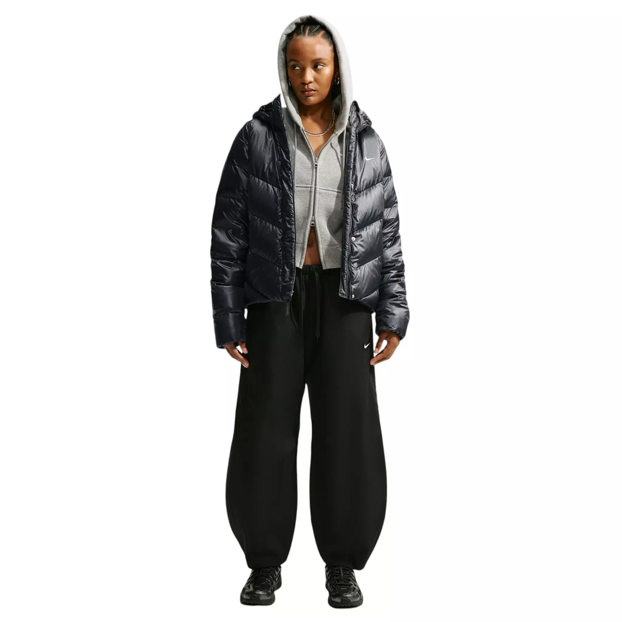 Nike Women's Loose Storm-FIT Hooded Down Jacket - Black/Off-White - BLACK/OFF-WHITE