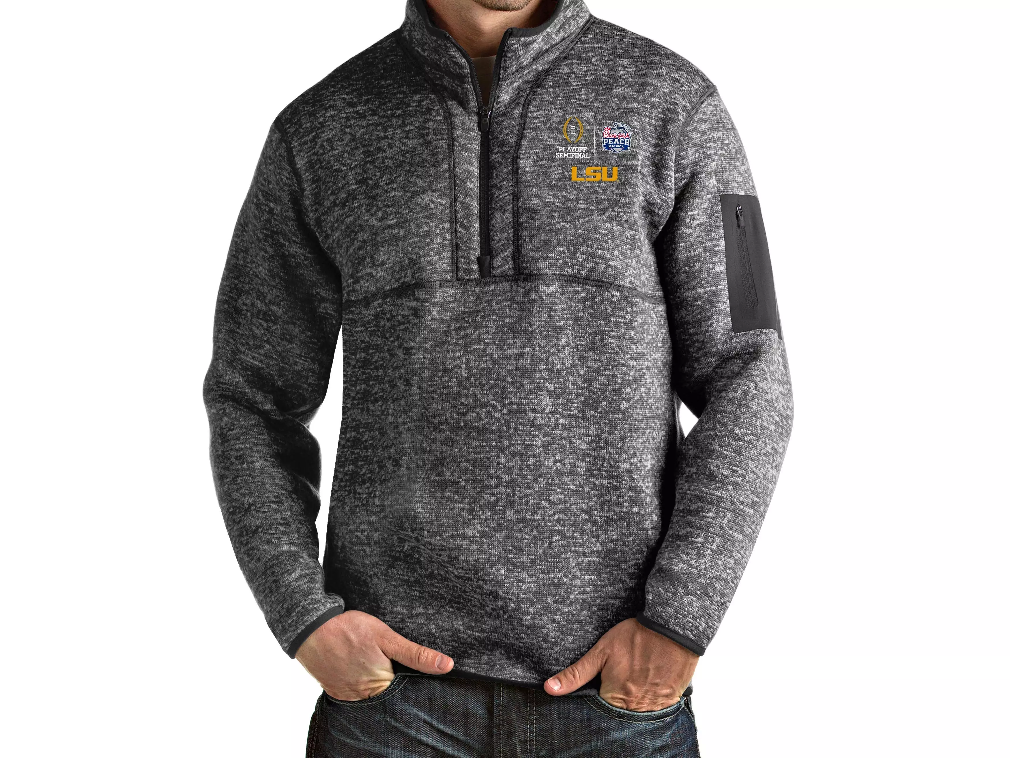 Antigua Men's LSU Tigers Peach Bowl Half-Zip Fortune Jacket - SMOKE