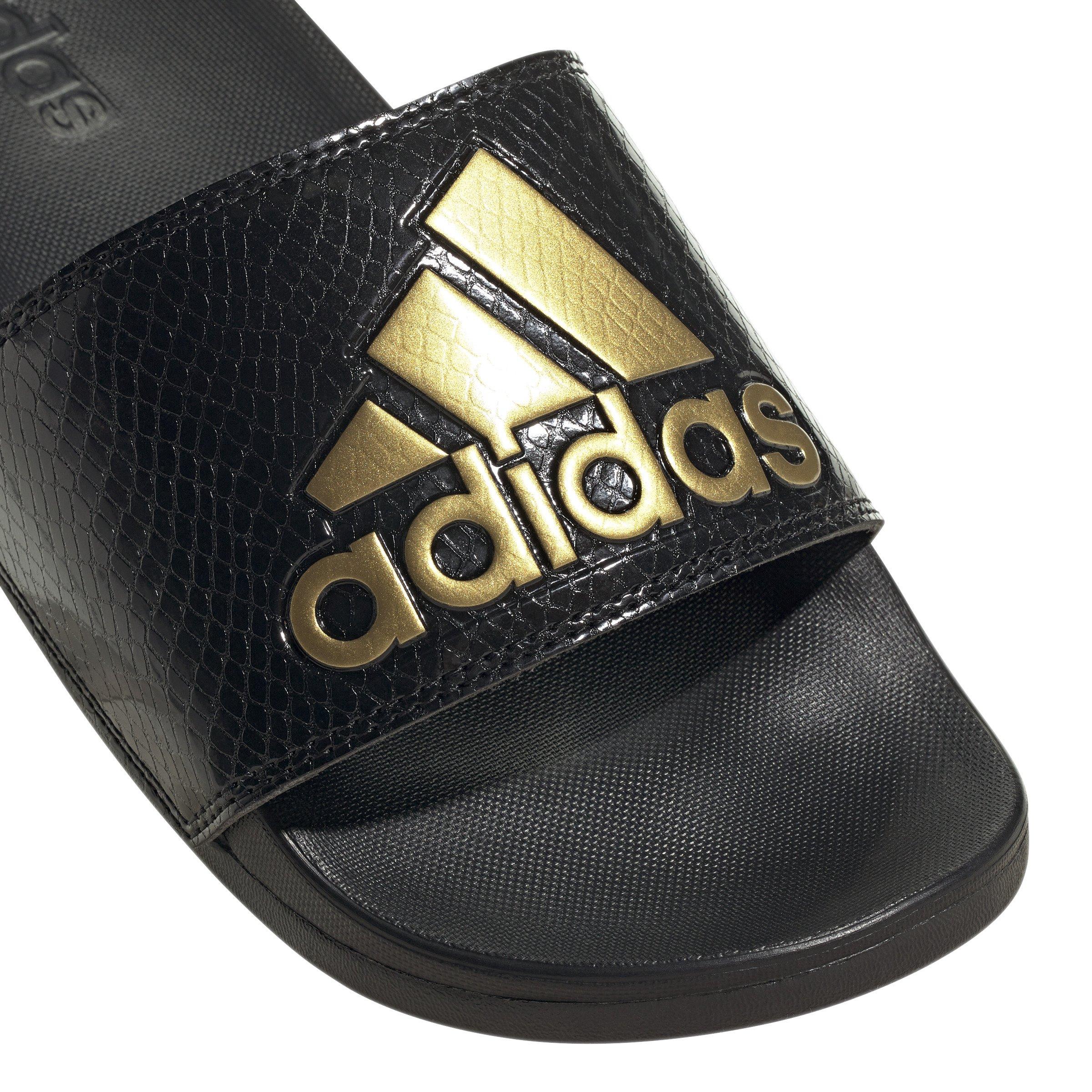 Adidas slides womens hot sale black and gold