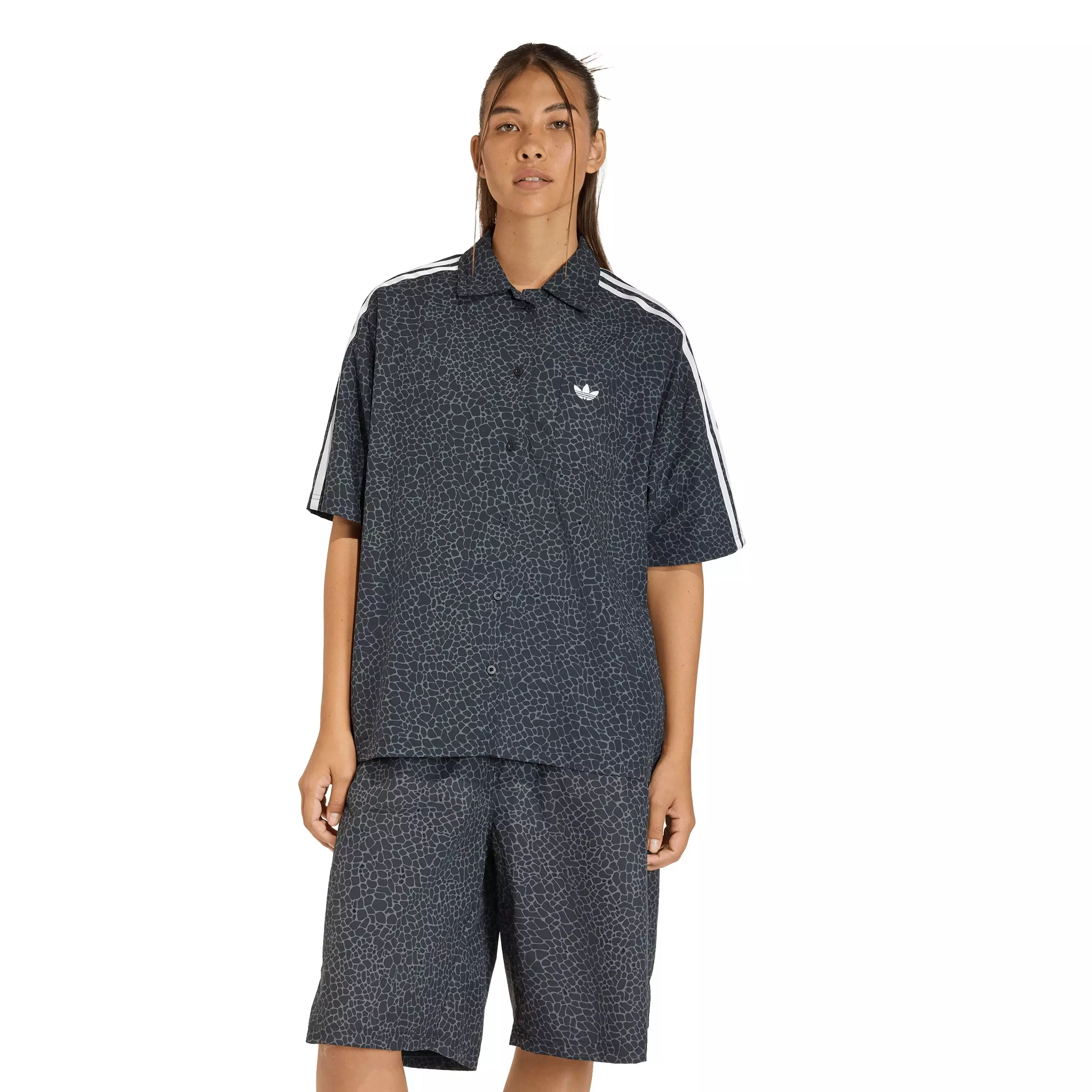 adidas Originals Women's AOP Short Sleeve Shirt - Black - BLACK