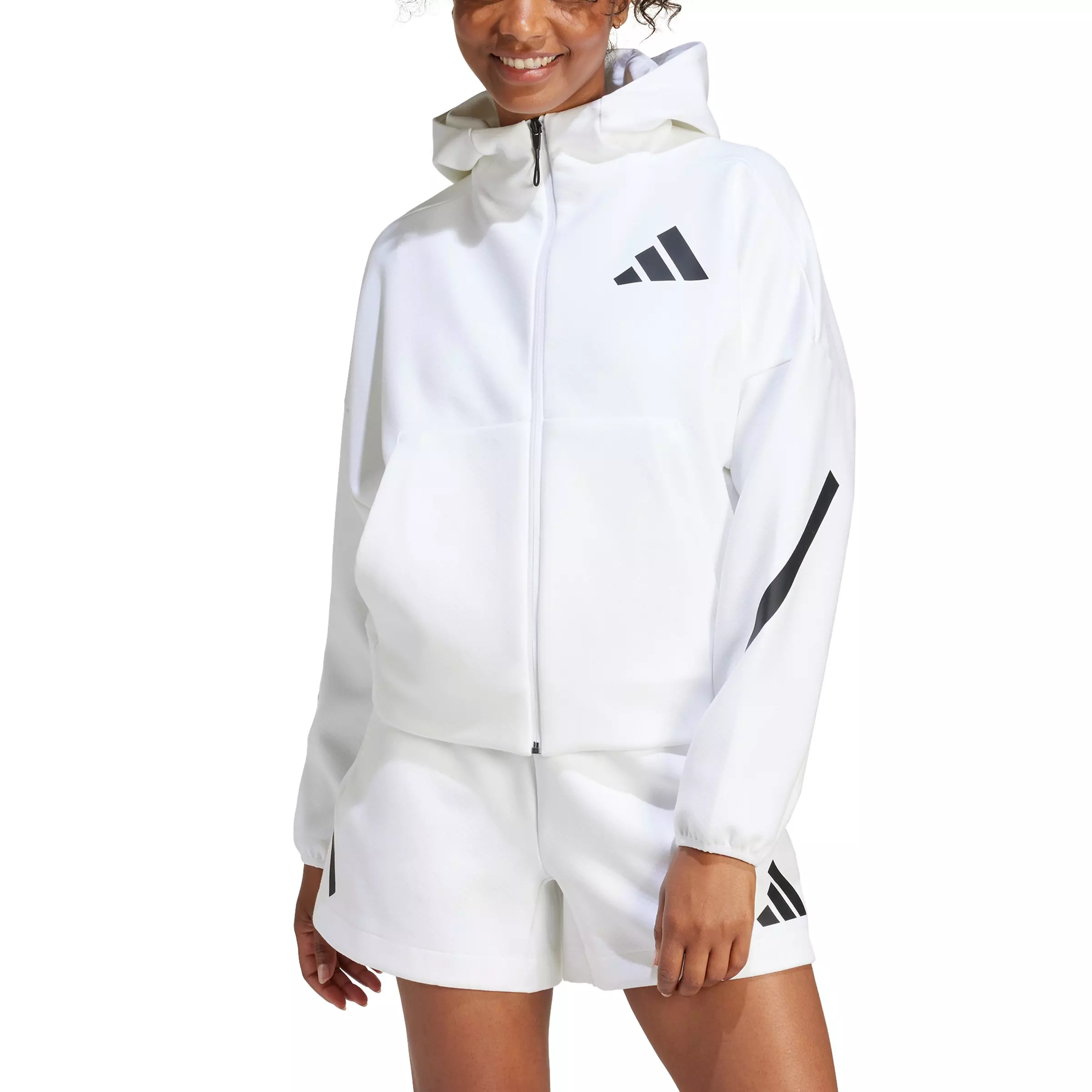 adidas Women's Z.N.E. Full-Zip Hooded Jacket - White - WHITE