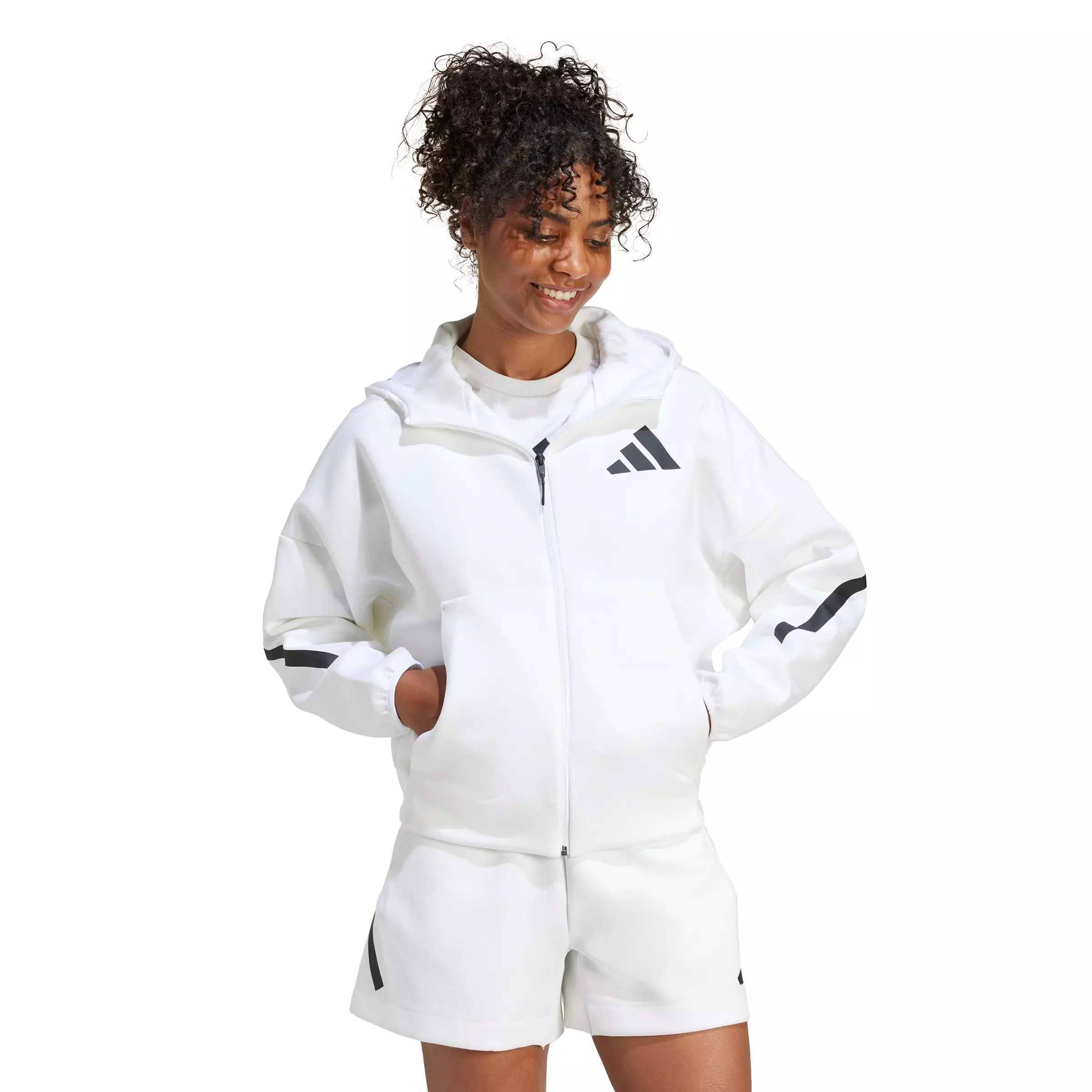 adidas Women's Z.N.E. Full-Zip Hooded Jacket - White - WHITE
