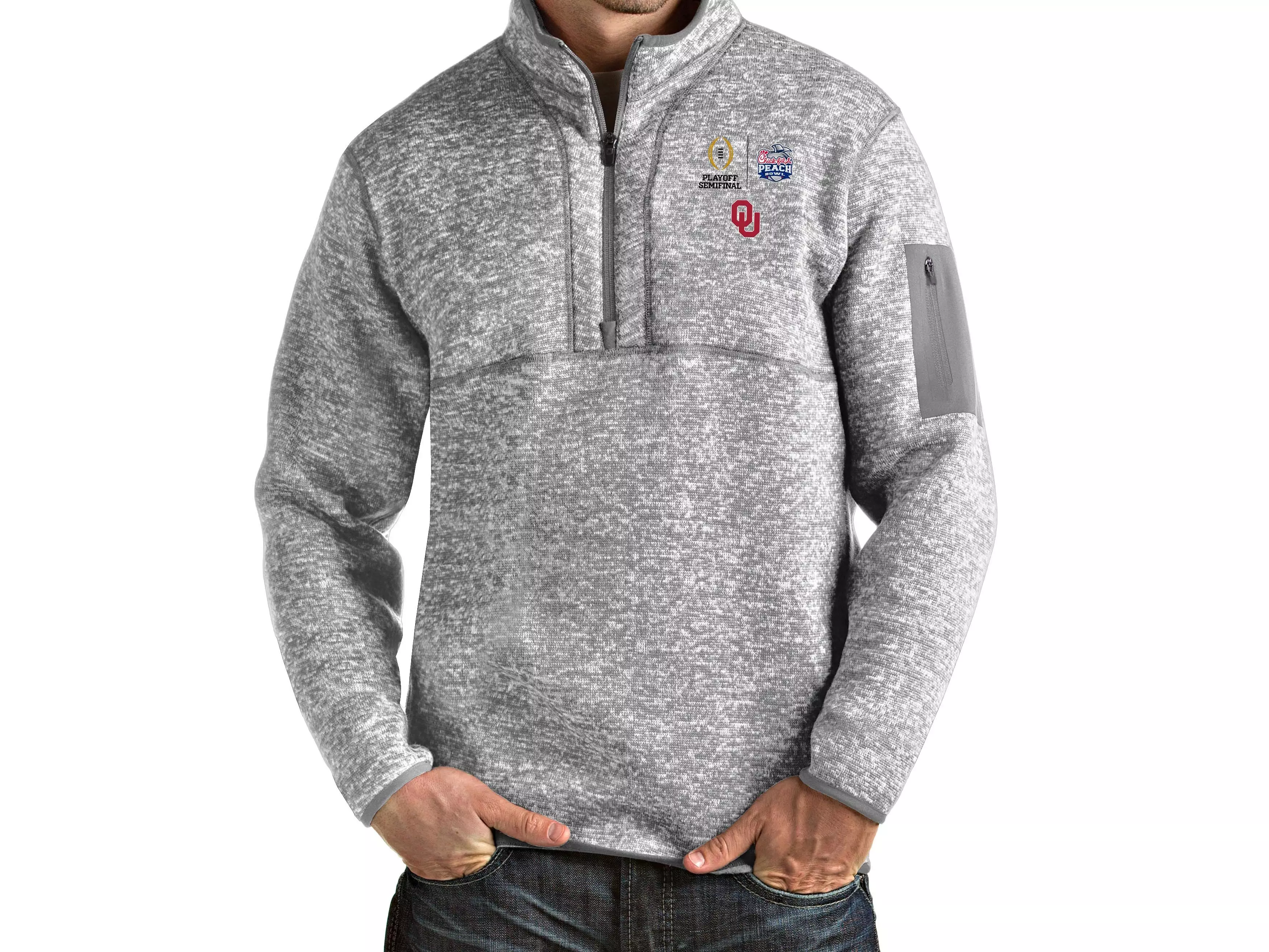 Antigua Men's Oklahoma Sooners Peach Bowl Half-Zip Fortune Jacket - LT GREY
