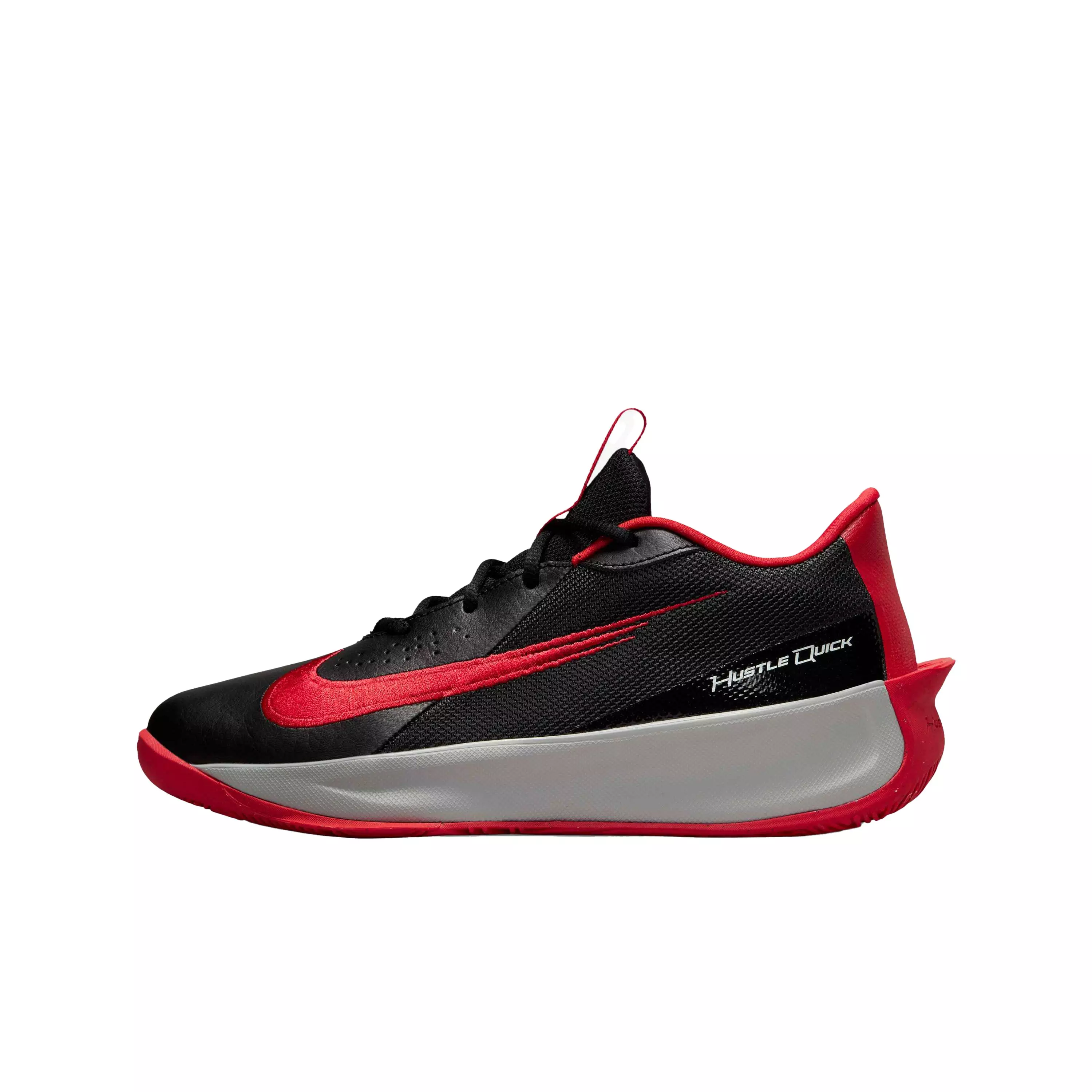Nike Team Hustle Quick 3 "Black/University Red/Light Smoke Grey" Grade School Boys' Basketball Shoe - BLACK