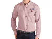 Antigua Men's Oklahoma Sooners Peach Bowl Structure Button Down Long Sleeve Shirt - RED/WHITE