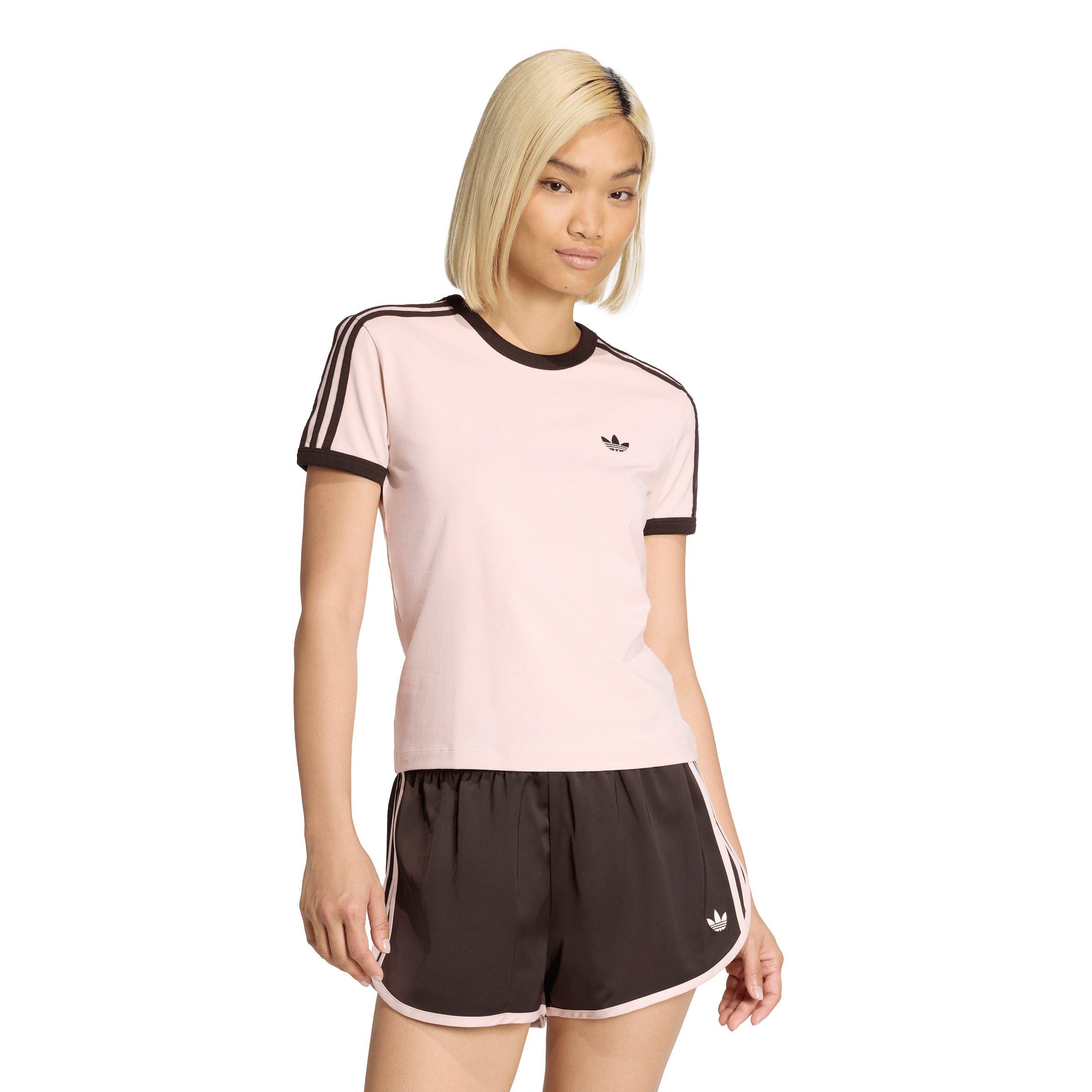 adidas Originals Women's 3 Stripes Slim Fit T-Shirt - Pink - PINK Thumbnail View 1