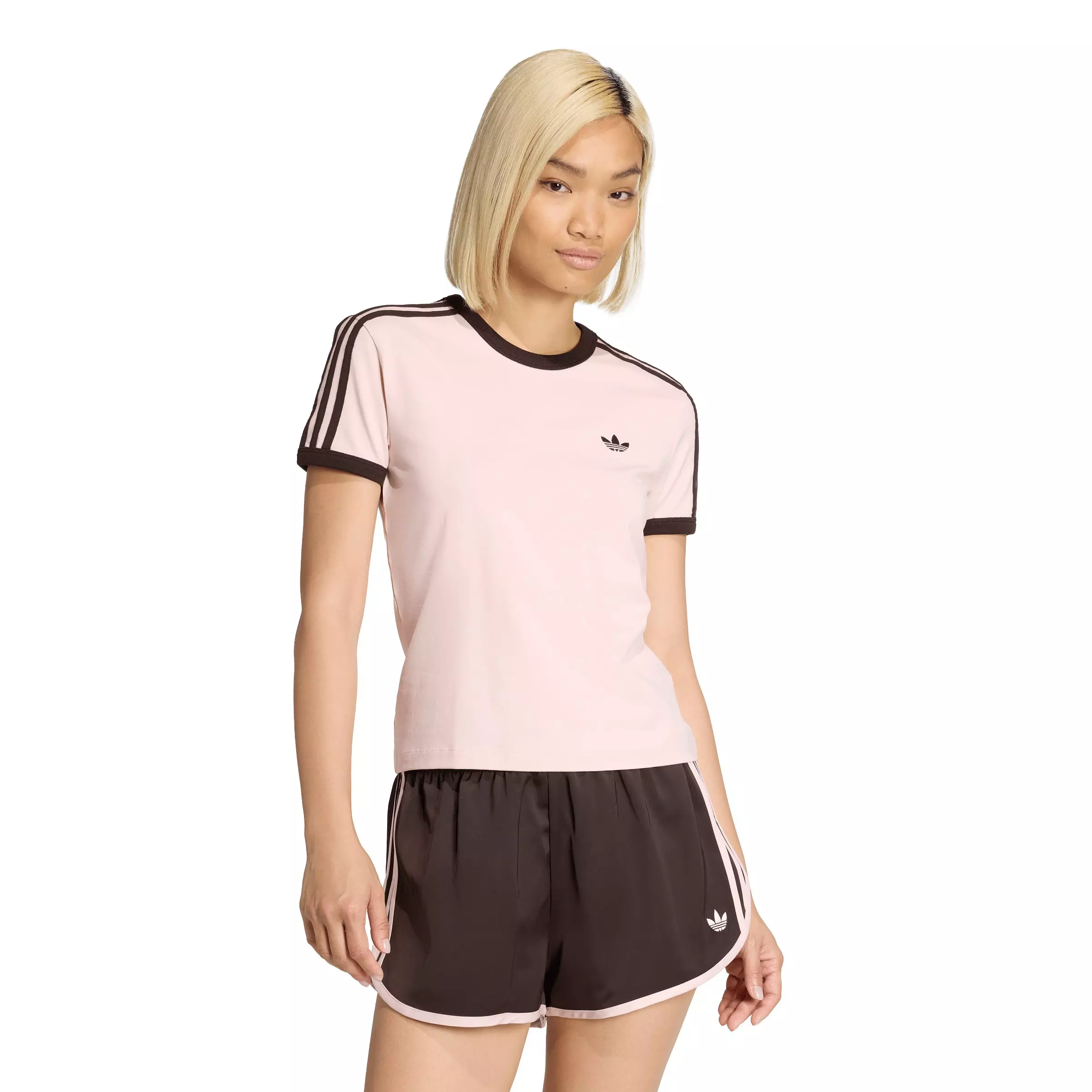 adidas Originals Women's 3 Stripes Slim Fit T-Shirt - Pink - PINK