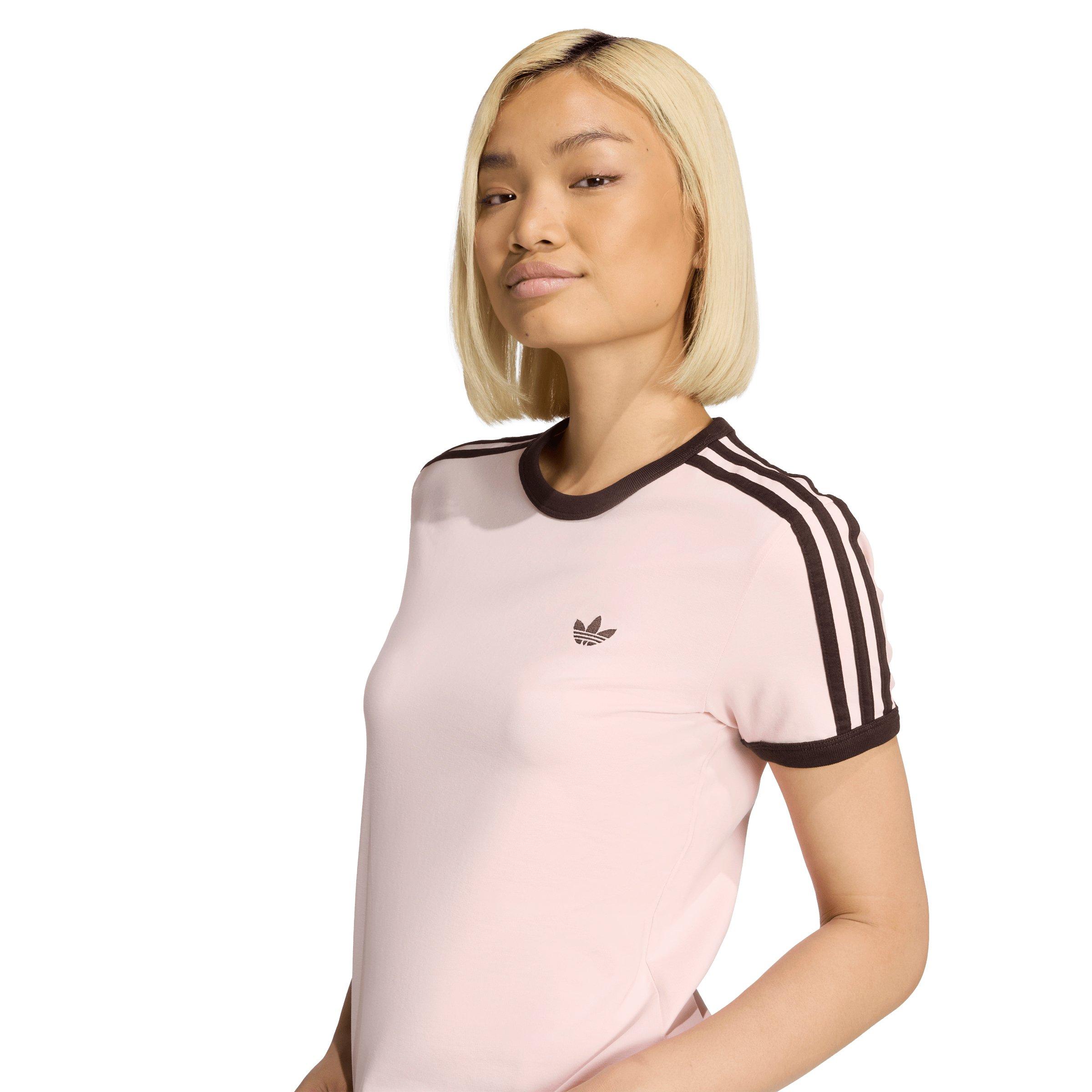 adidas Originals Women's 3 Stripes Slim Fit T-Shirt - Pink - PINK Thumbnail View 3