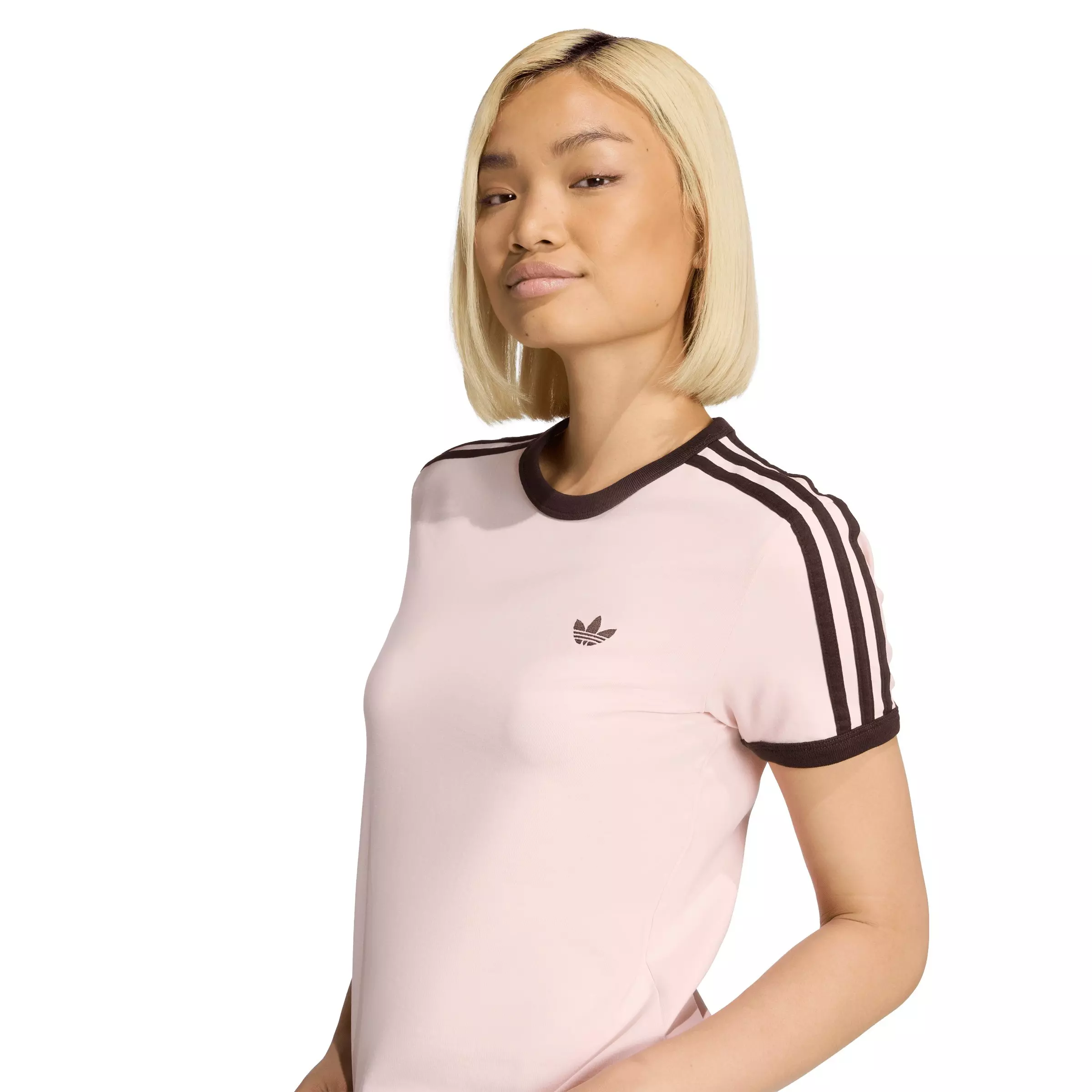 adidas Originals Women's 3 Stripes Slim Fit T-Shirt - Pink - PINK
