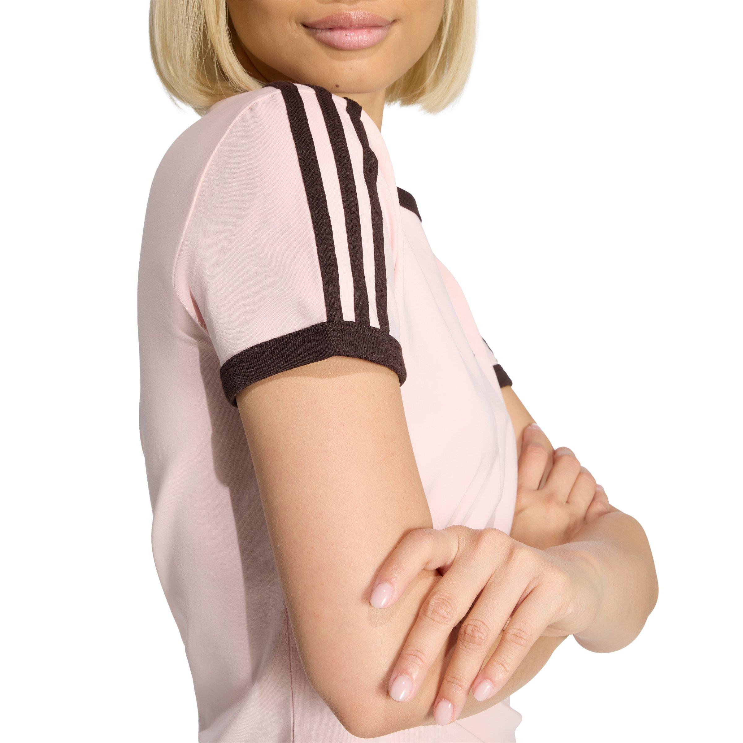adidas Originals Women's 3 Stripes Slim Fit T-Shirt - Pink - PINK Thumbnail View 4
