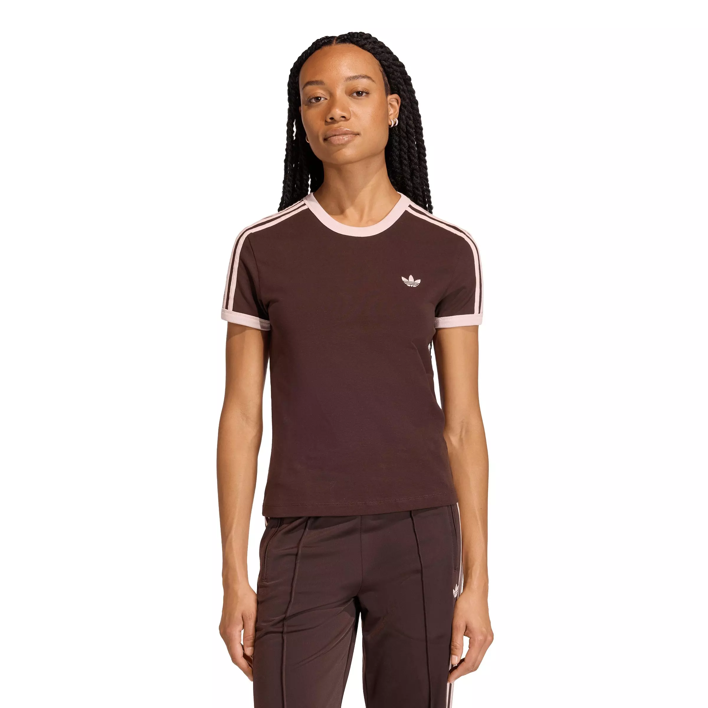 adidas Originals Women's 3 Stripes Slim Fit T-Shirt - Brown - BROWN
