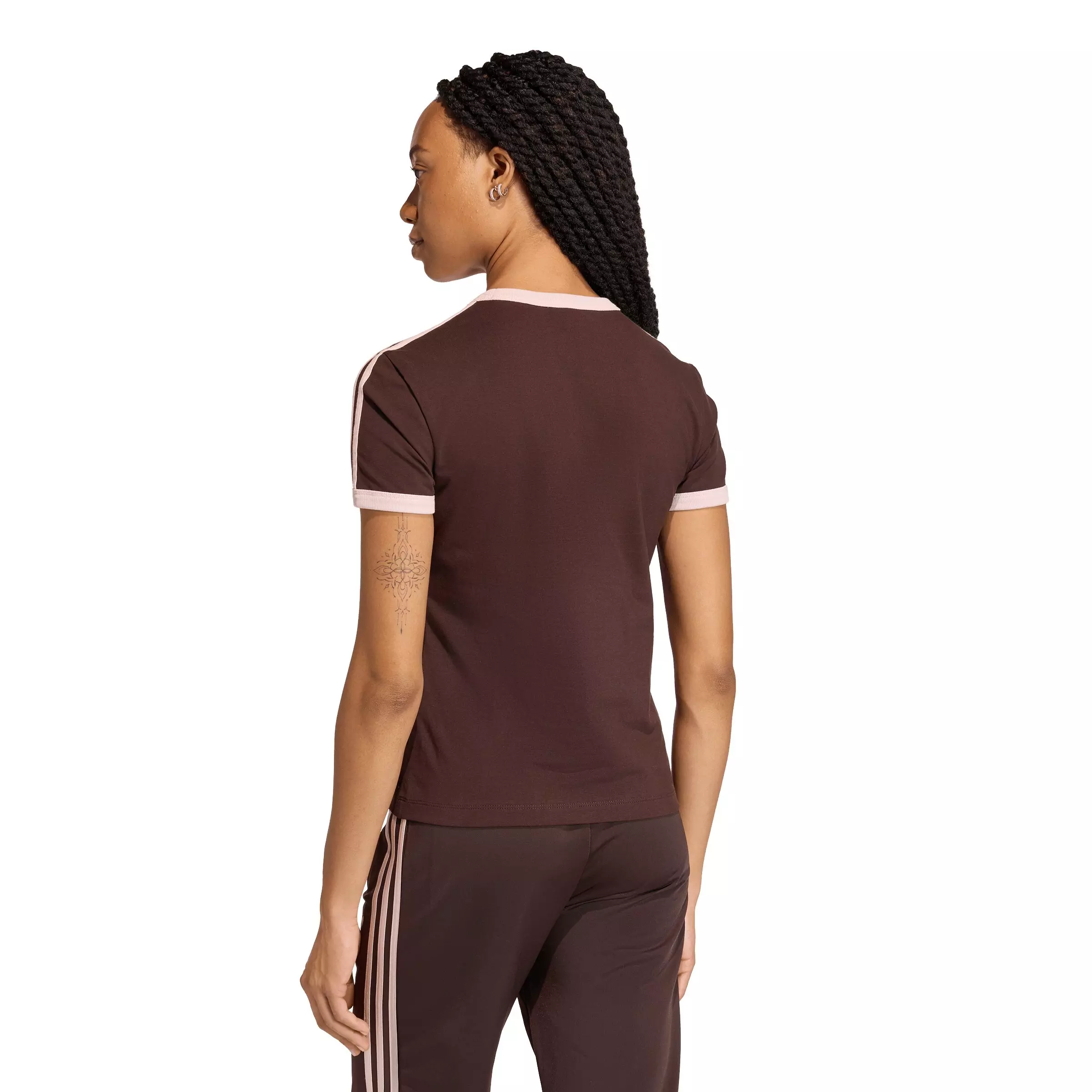 adidas Originals Women's 3 Stripes Slim Fit T-Shirt - Brown - BROWN