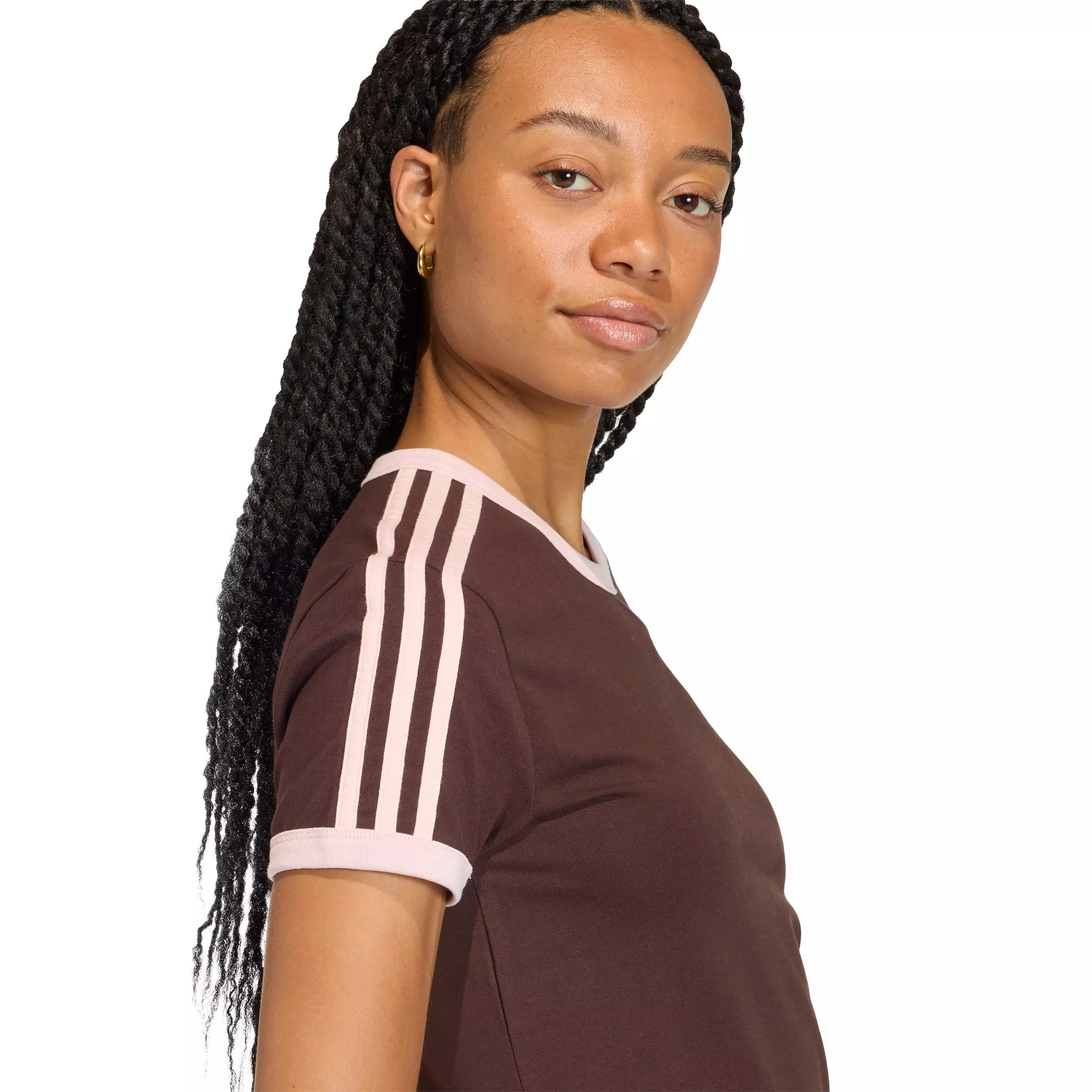 adidas Originals Women's 3 Stripes Slim Fit T-Shirt - Brown - BROWN