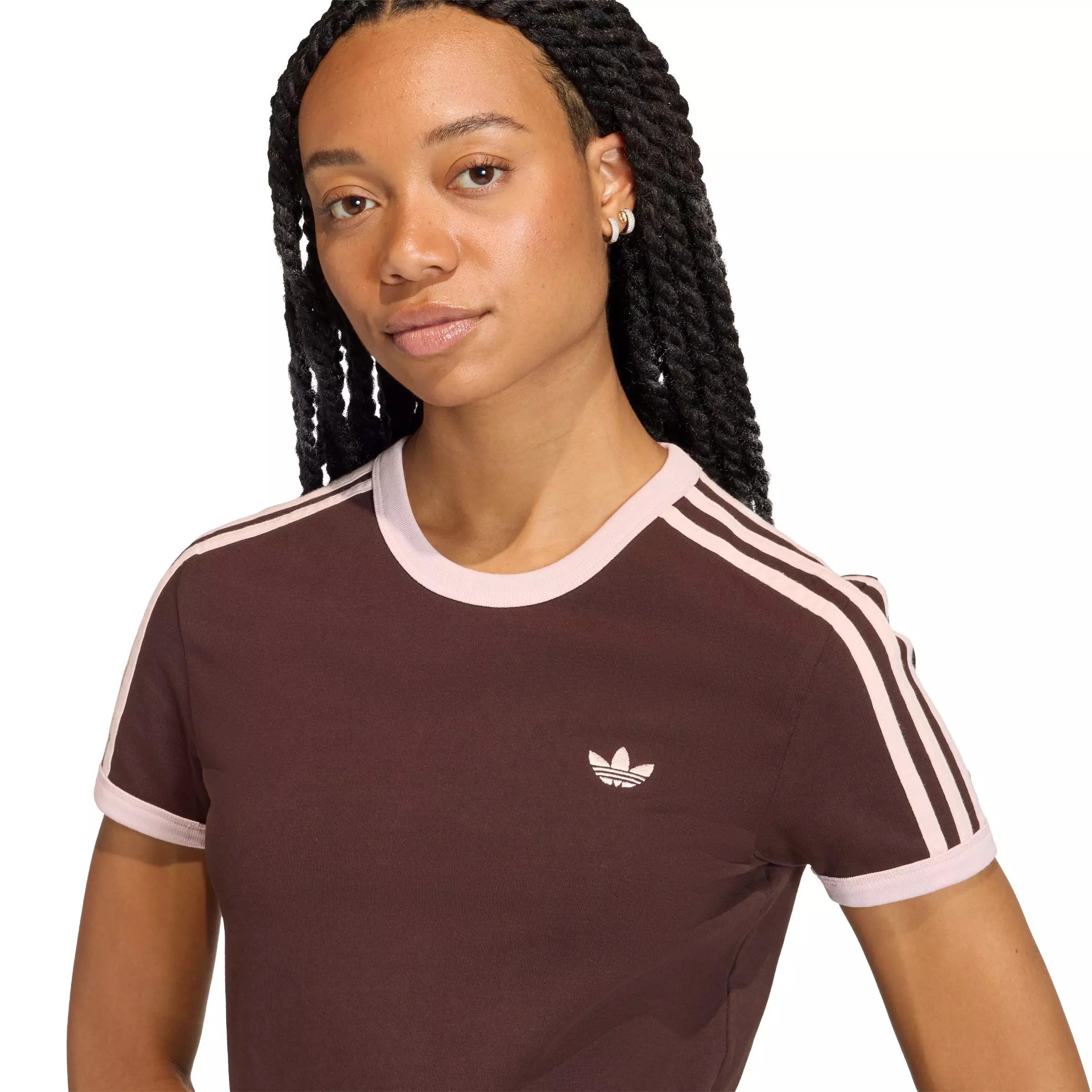 adidas Originals Women's 3 Stripes Slim Fit T-Shirt - Brown - BROWN