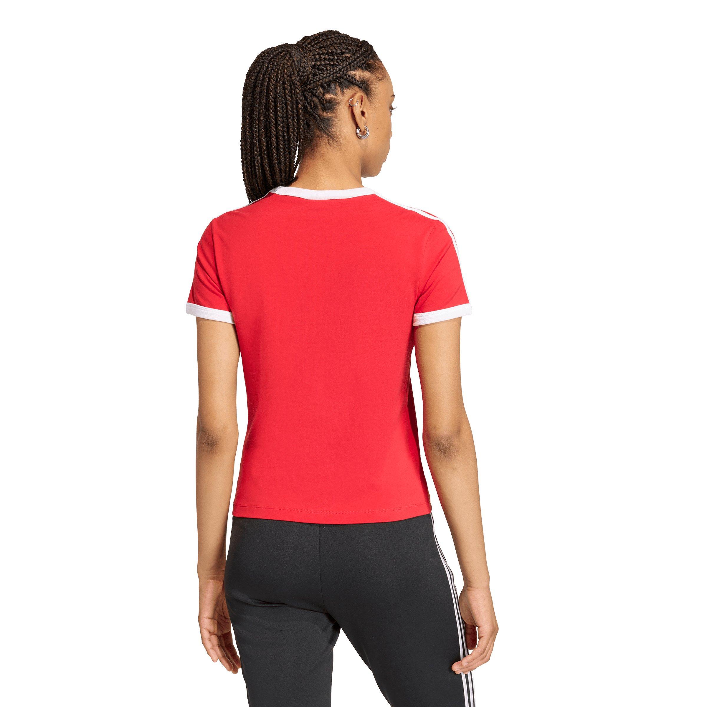 adidas Originals Women's 3 Stripes Slim Fit T-Shirt - Red - RED Thumbnail View 2