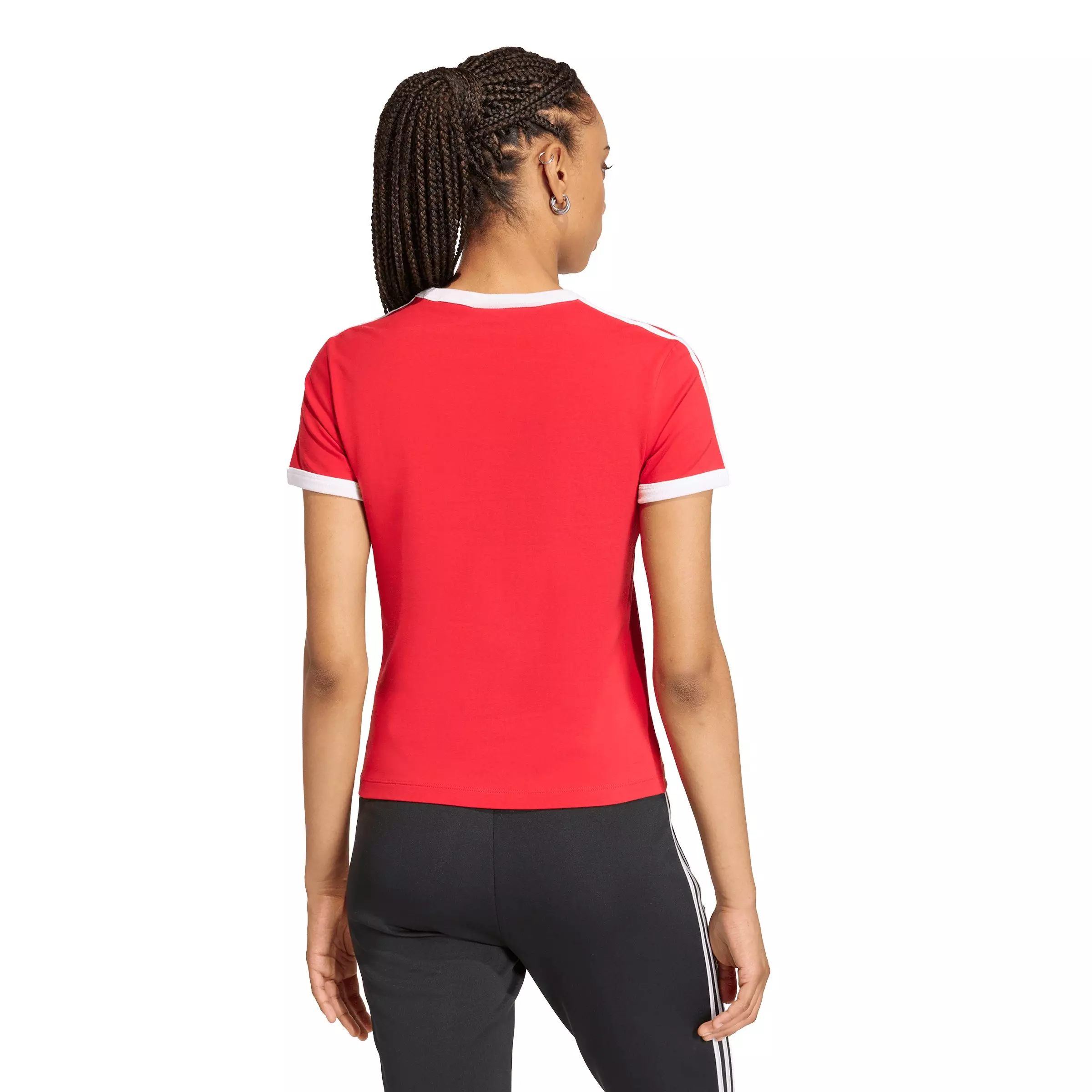 adidas Originals Women's 3 Stripes Slim Fit T-Shirt - Red - RED