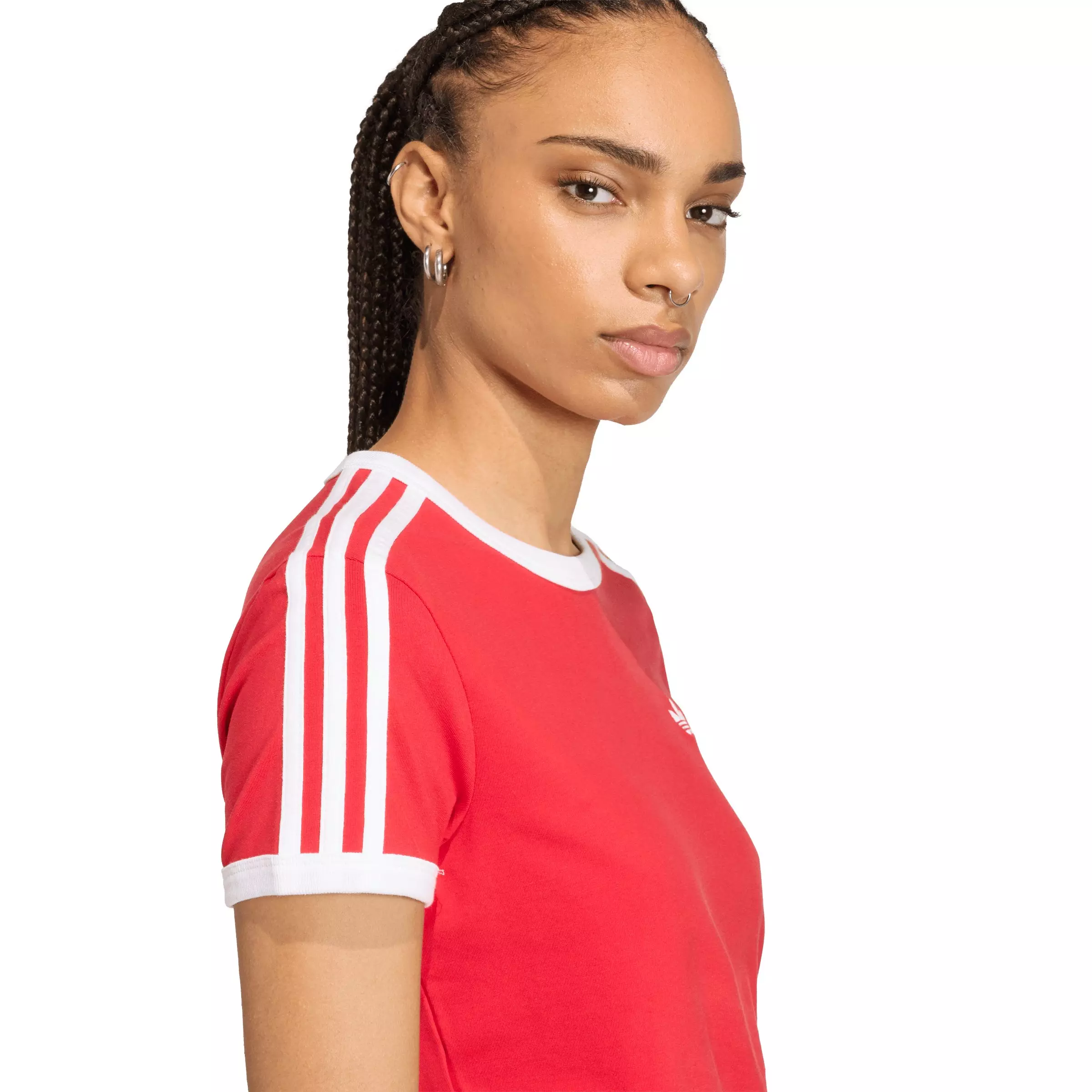 adidas Originals Women's 3 Stripes Slim Fit T-Shirt - Red - RED