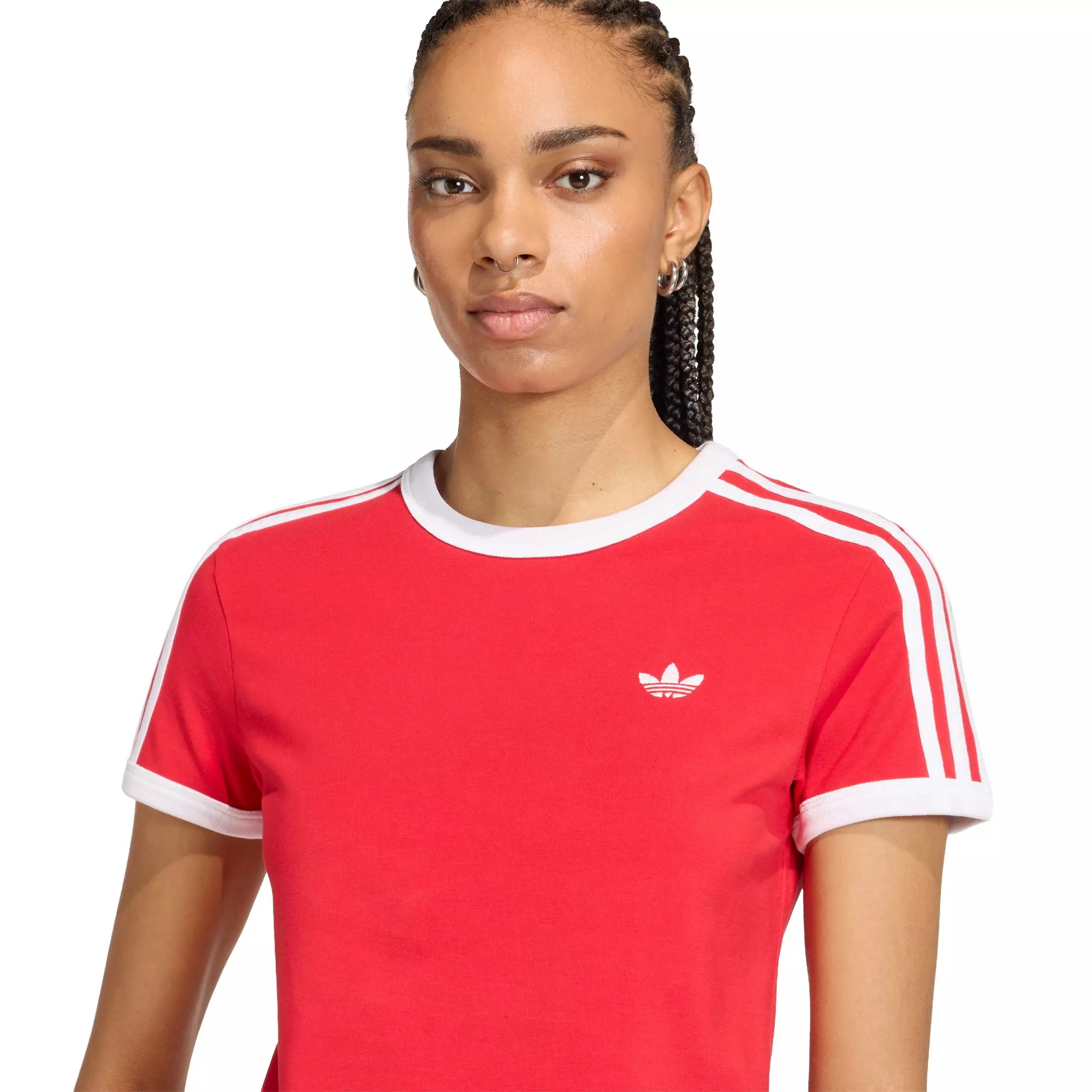 adidas Originals Women's 3 Stripes Slim Fit T-Shirt - Red - RED