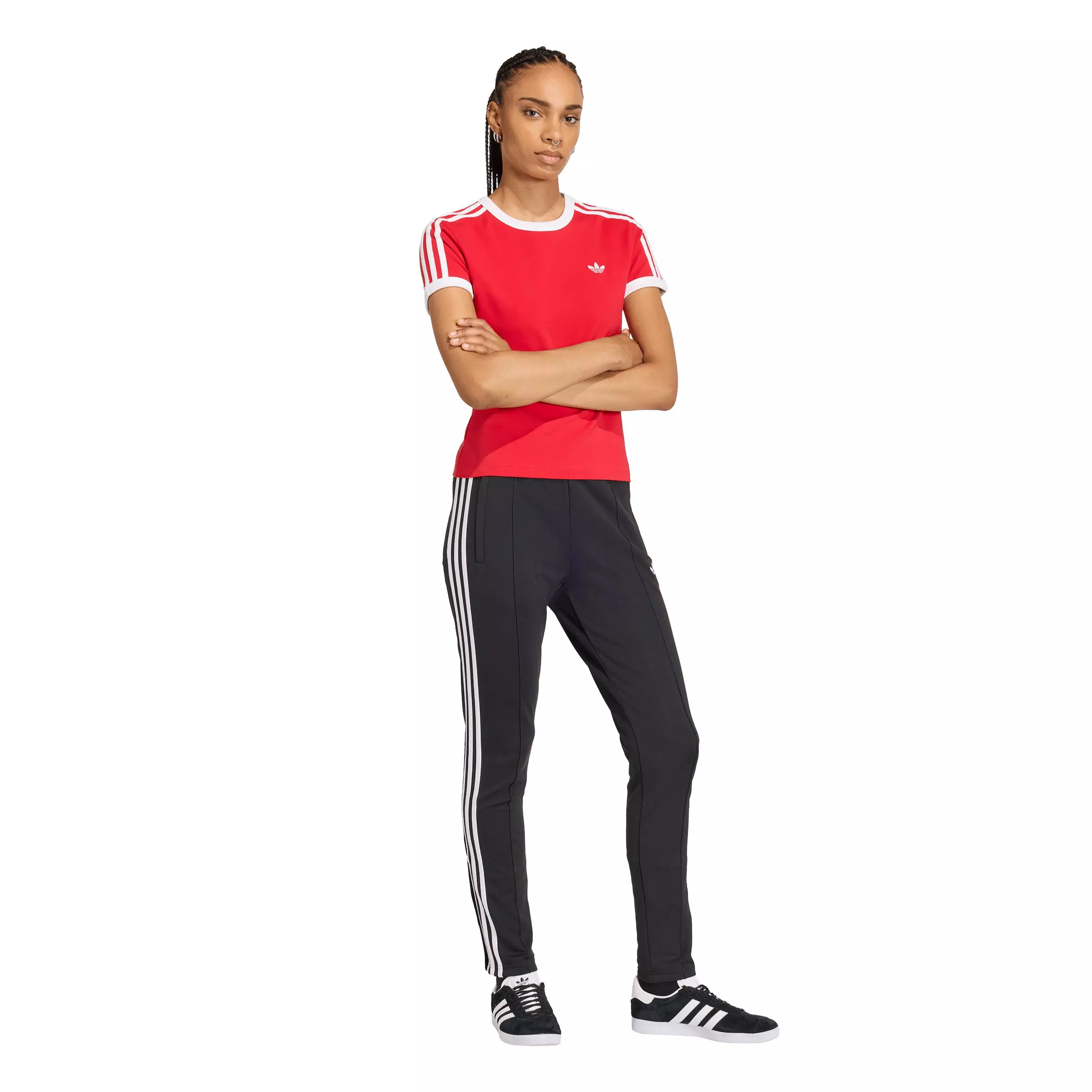 adidas Originals Women's 3 Stripes Slim Fit T-Shirt - Red - RED
