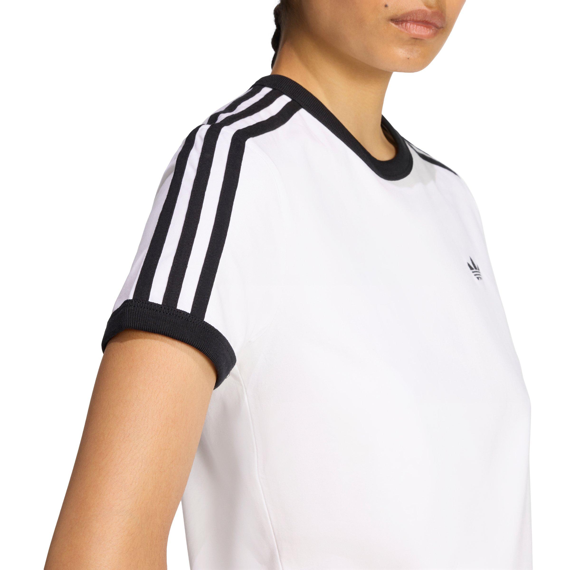 adidas Originals Women's 3 Stripes Slim Fit T-Shirt - White - WHITE Thumbnail View 4