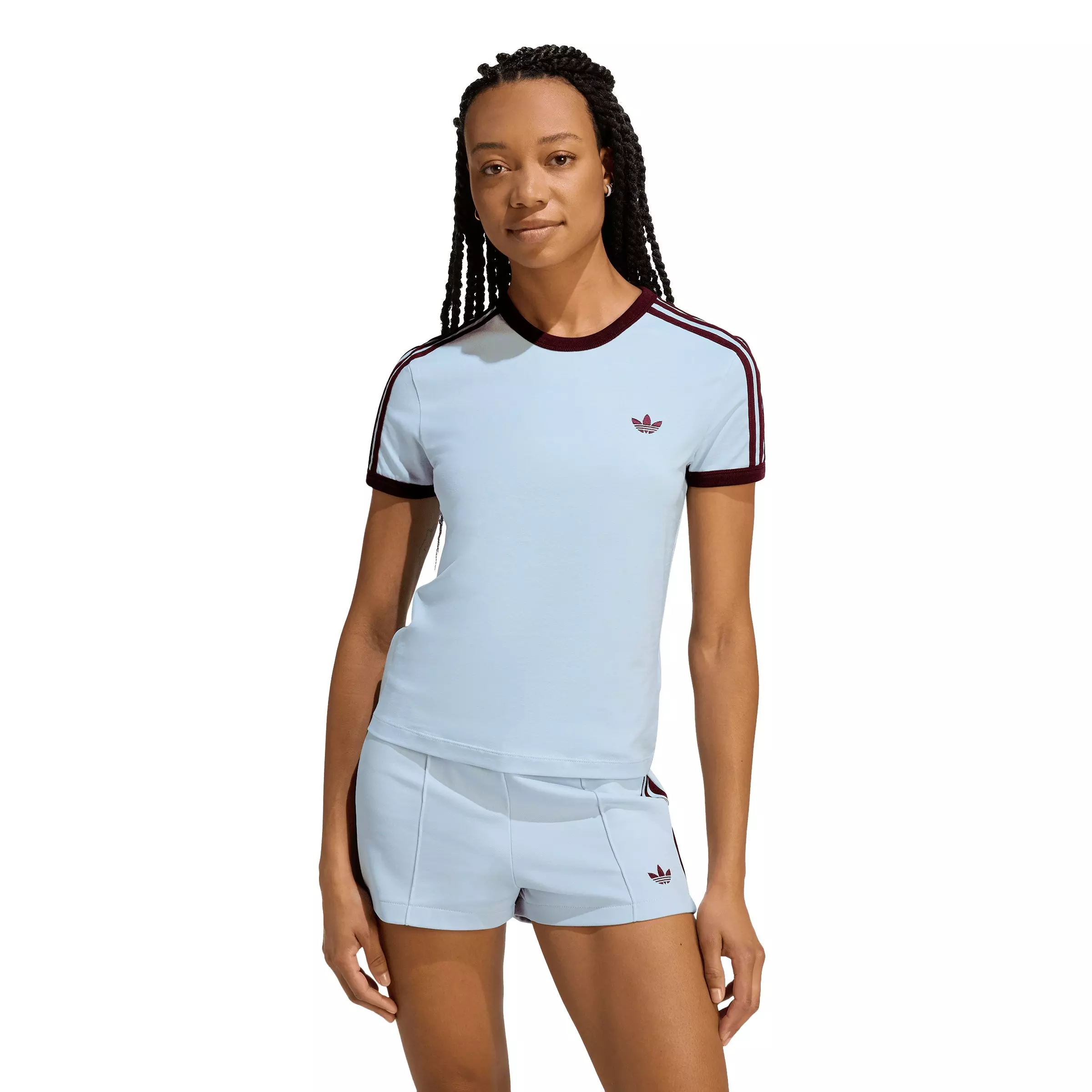 adidas Originals Women's 3 Stripes Slim Fit T-Shirt - Light Blue - LIGHT BLUE