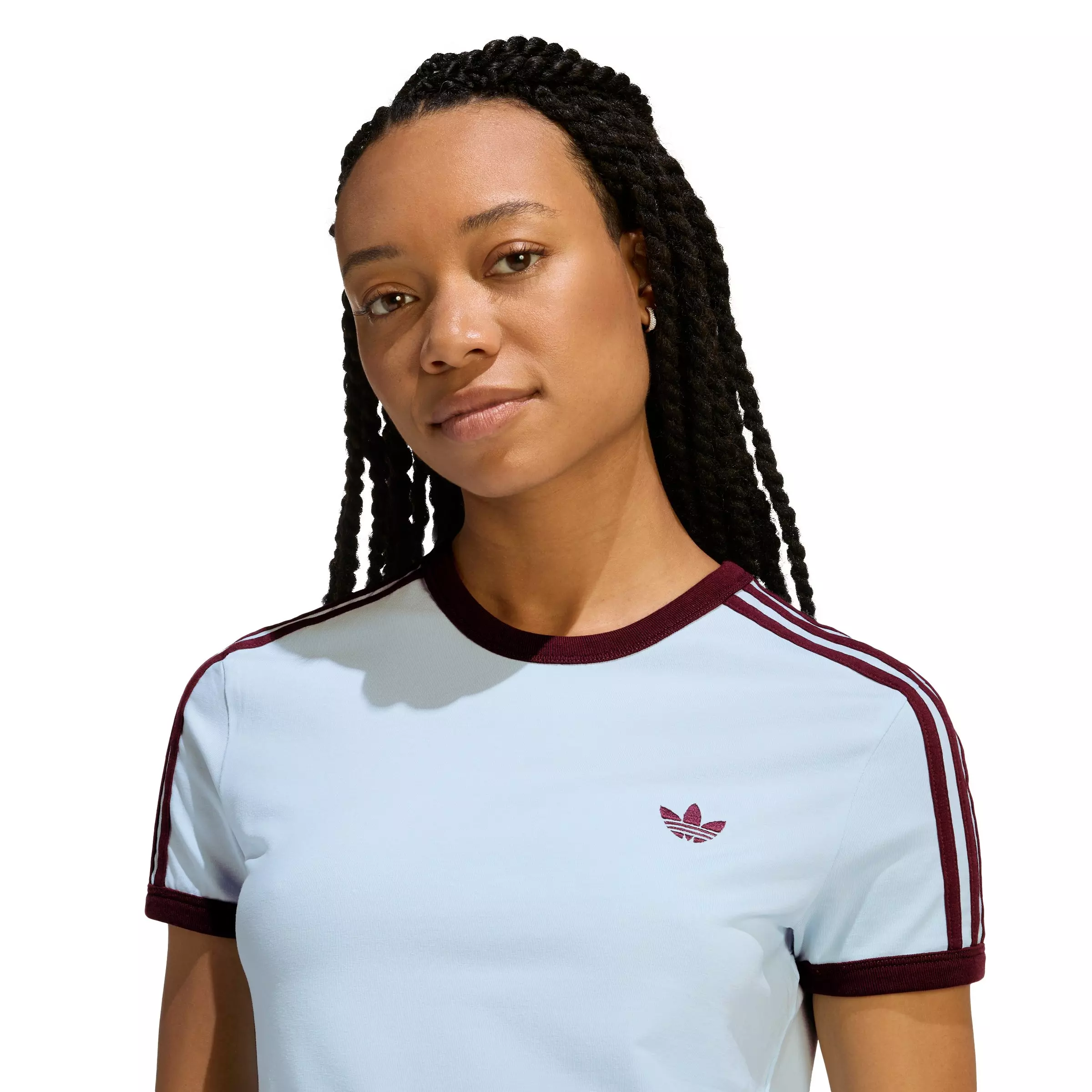 adidas Originals Women's 3 Stripes Slim Fit T-Shirt - Light Blue - LIGHT BLUE