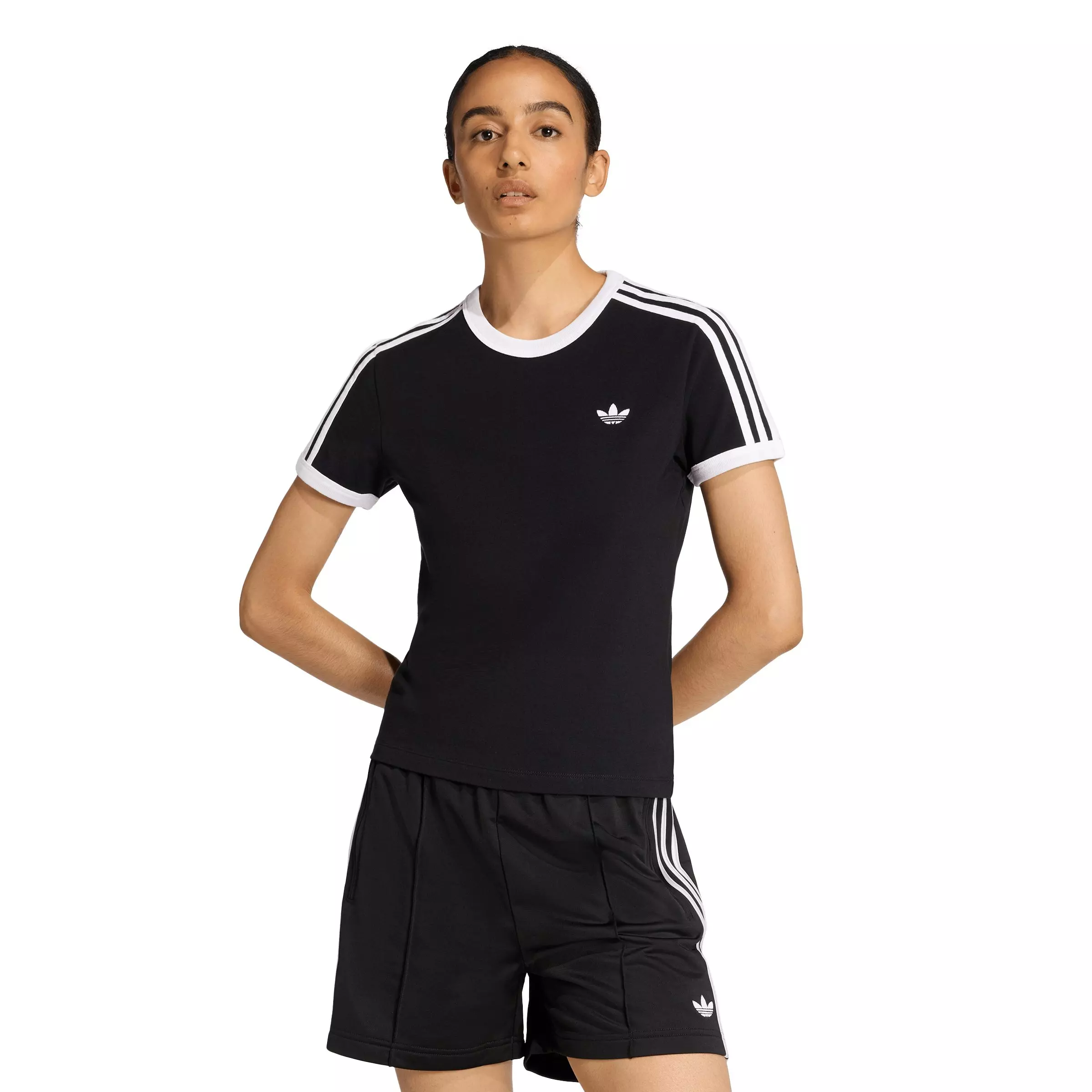 adidas Originals Women's 3 Stripes Slim Fit T-Shirt - Black - BLACK