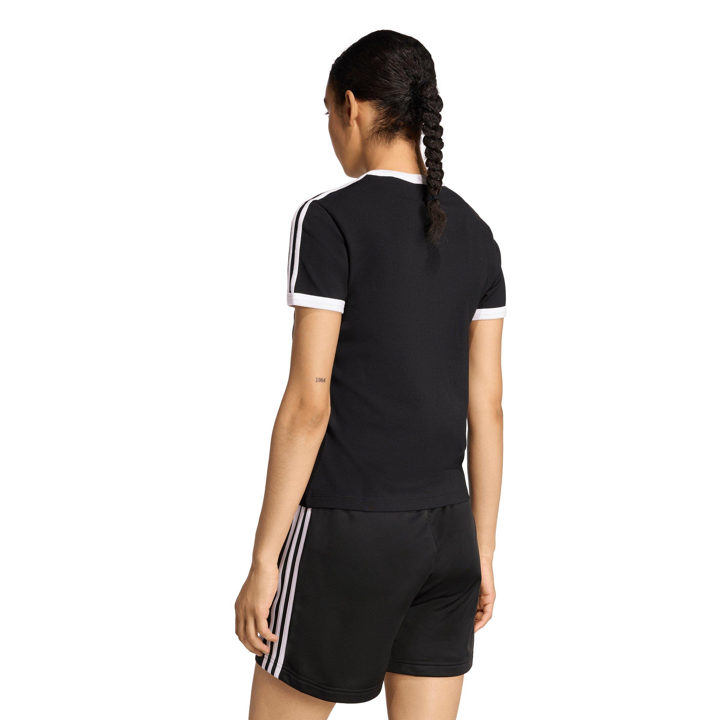 adidas Originals Women's 3 Stripes Slim Fit T-Shirt - Black - BLACK Thumbnail View 2