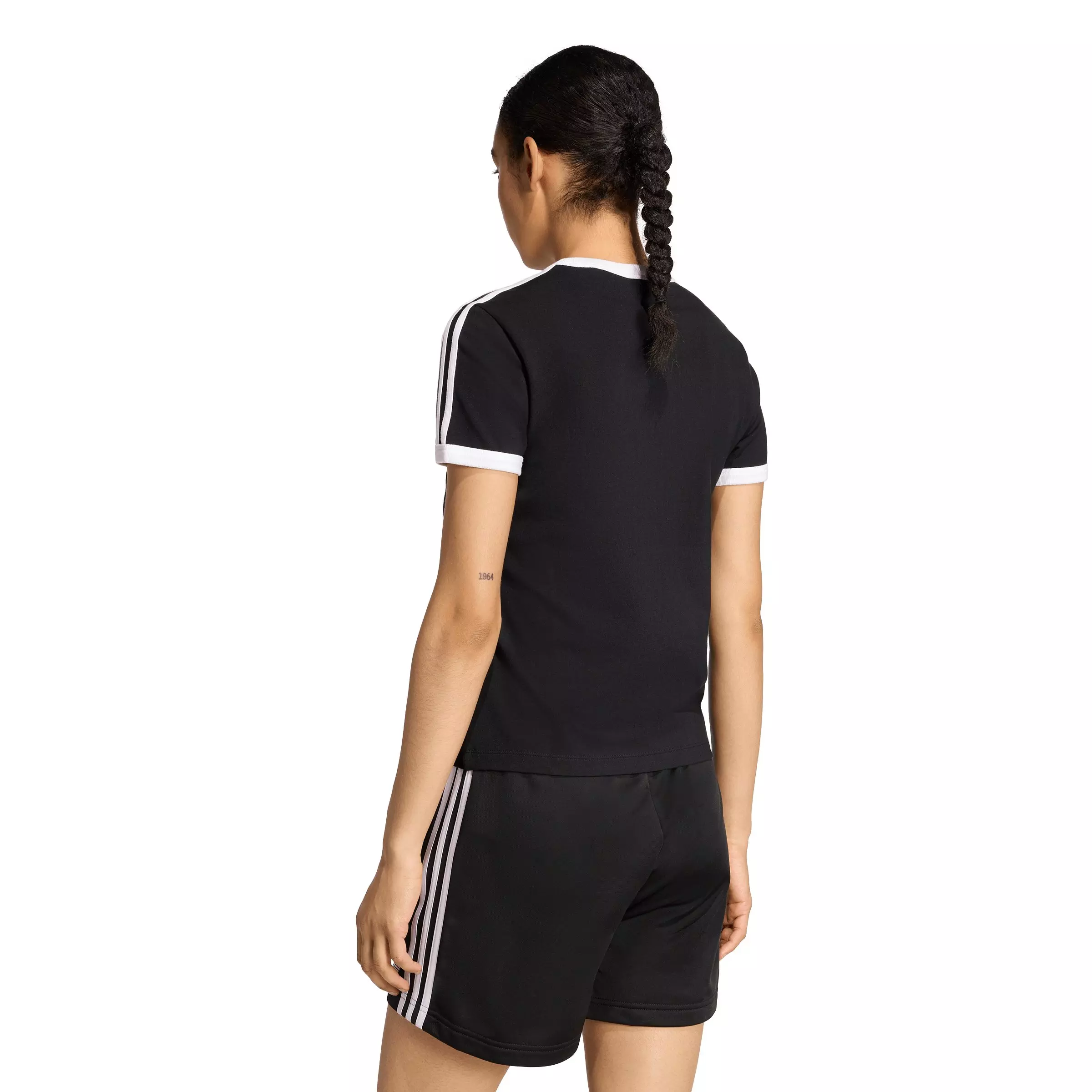 adidas Originals Women's 3 Stripes Slim Fit T-Shirt - Black - BLACK