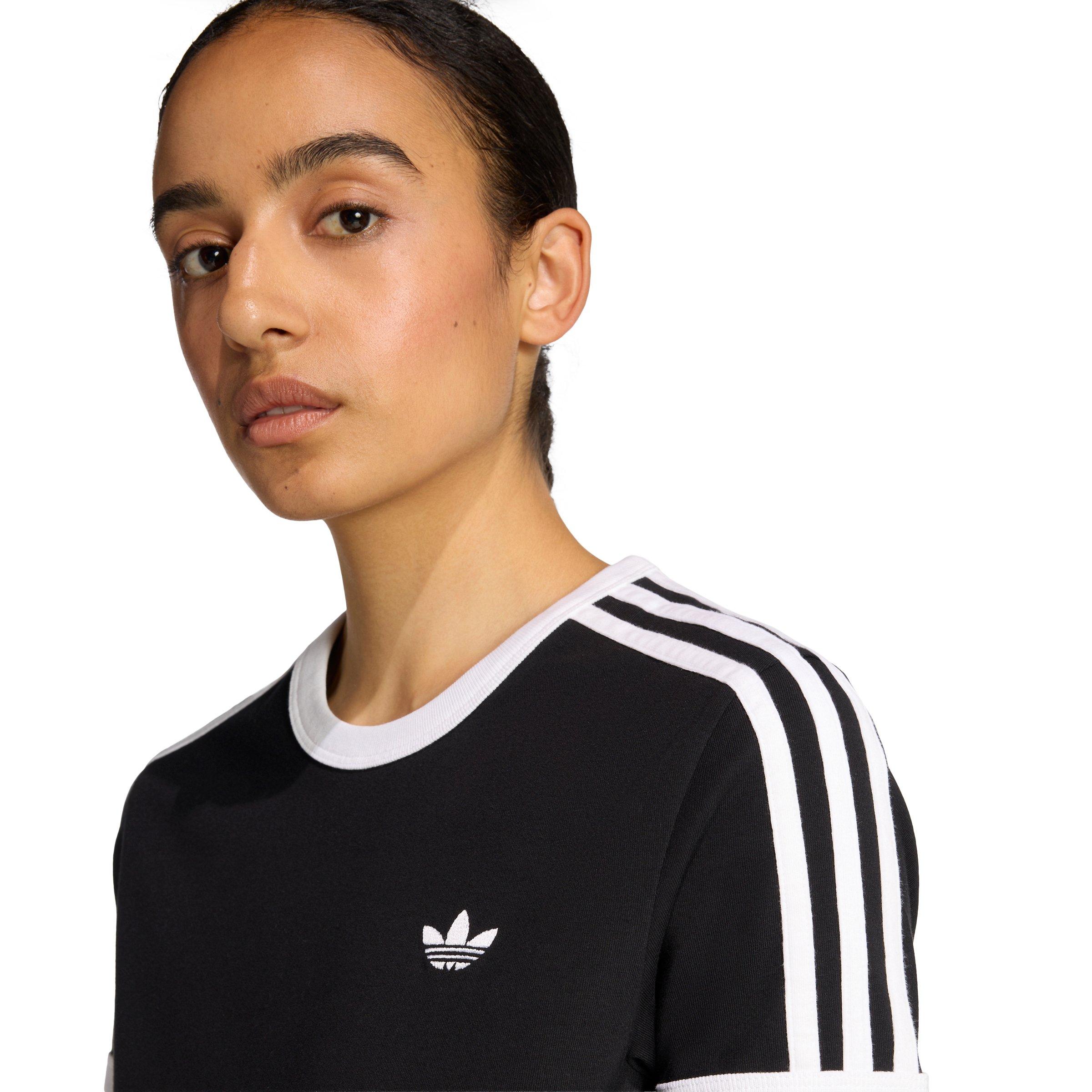 adidas Originals Women's 3 Stripes Slim Fit T-Shirt - Black - BLACK Thumbnail View 3